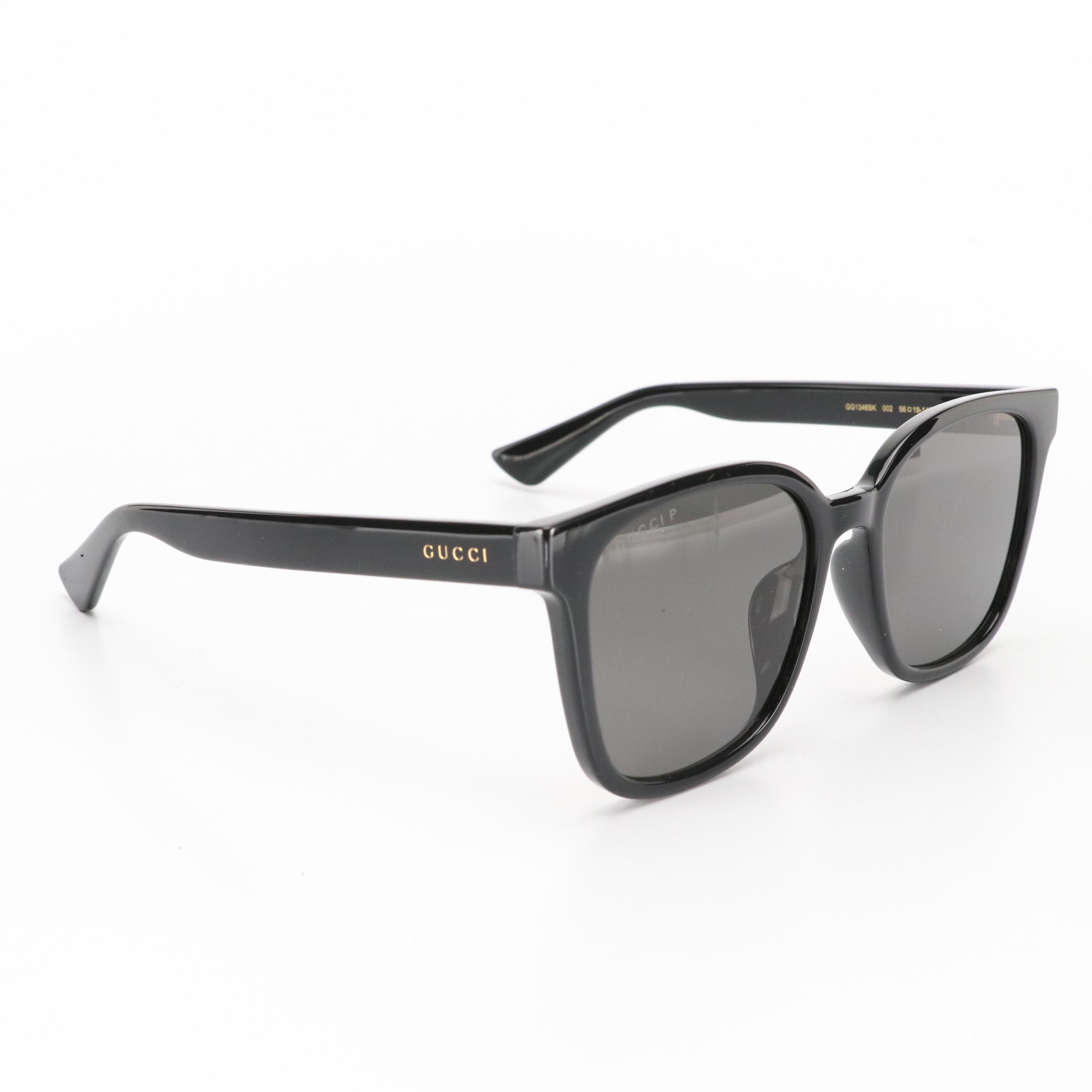 Gucci GG1346SK 002 Polarized Black Frame Square Sunglasses With Case