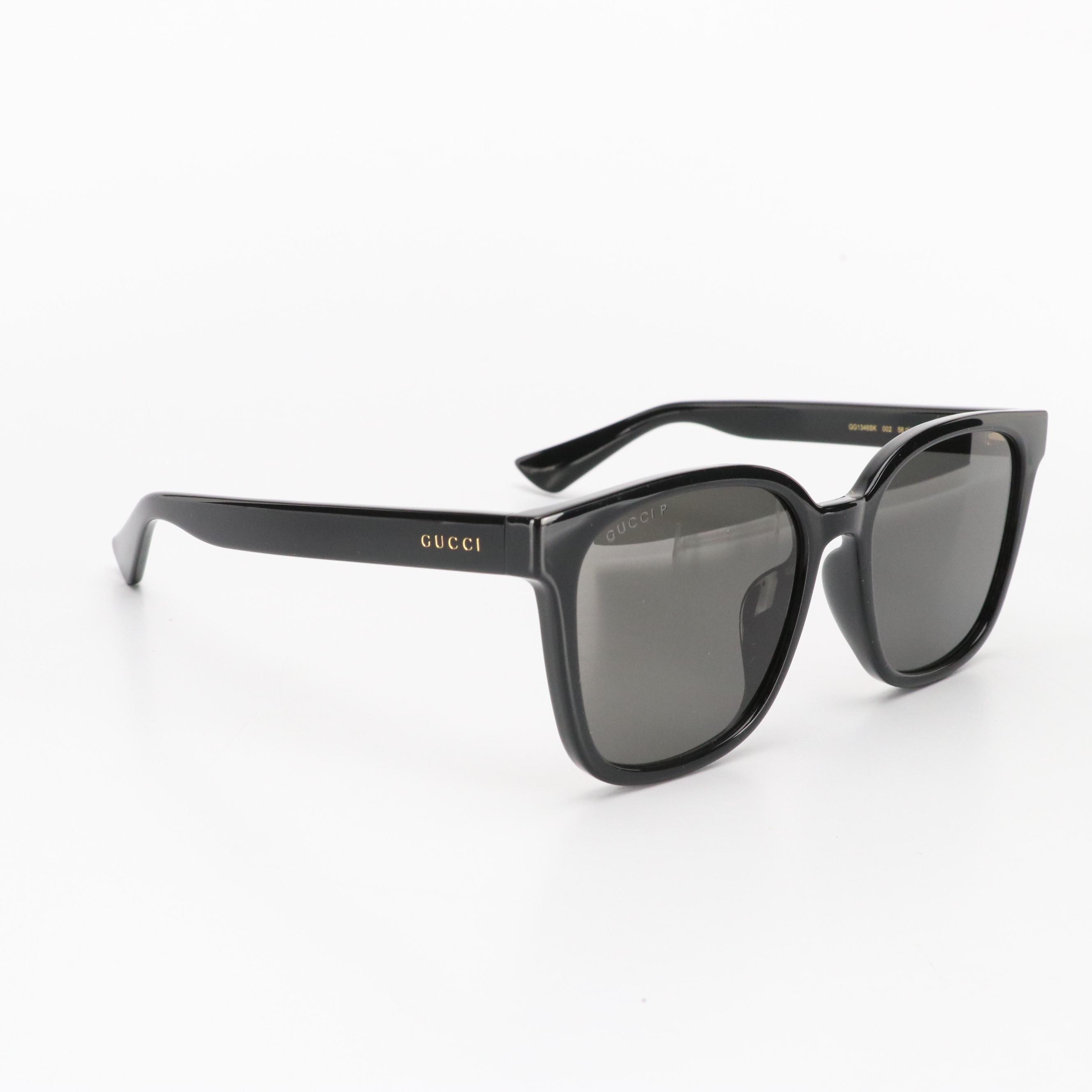 Gucci GG1346SK 002 Polarized Black Frame Square Sunglasses With Case