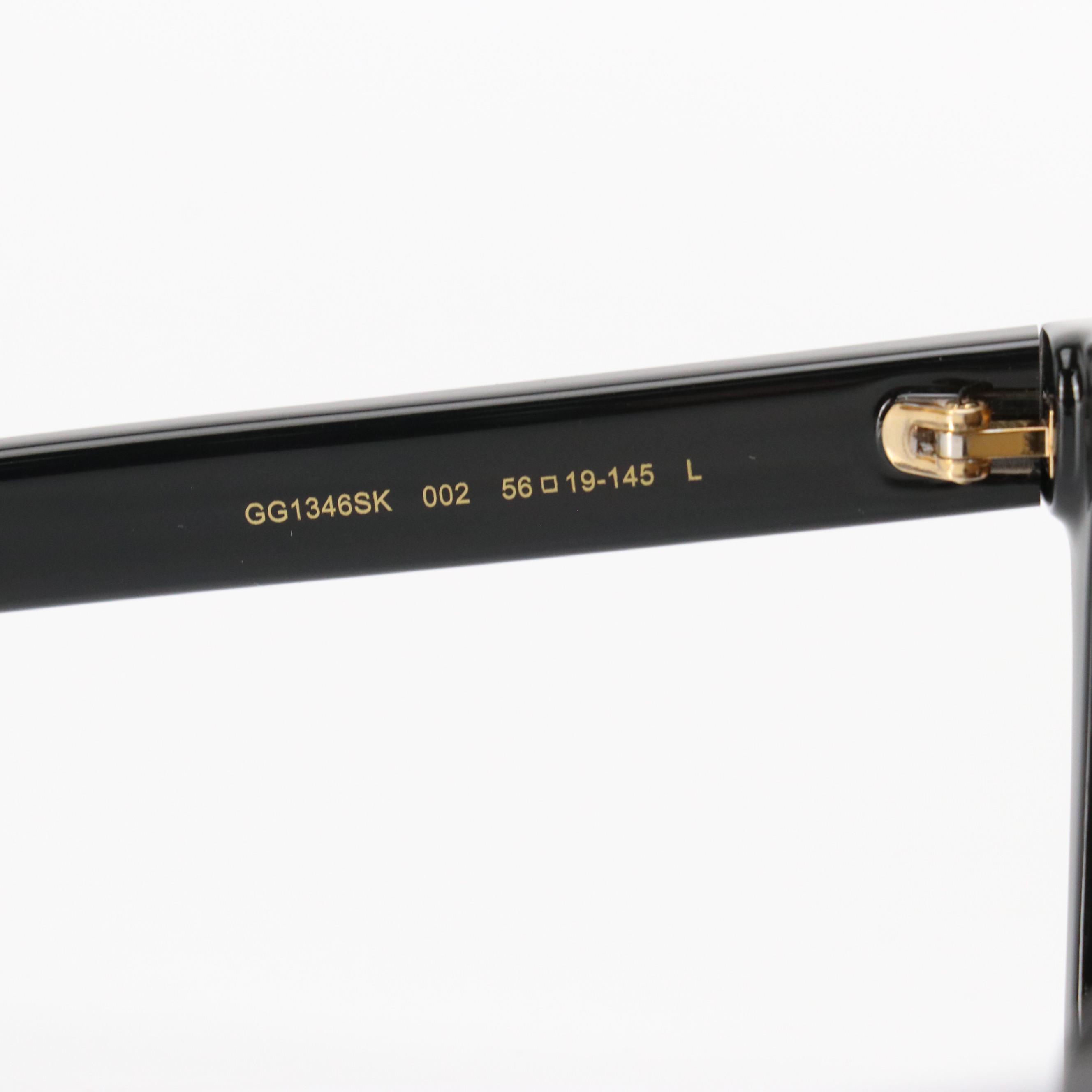 Gucci GG1346SK 002 Polarized Black Frame Square Sunglasses With Case