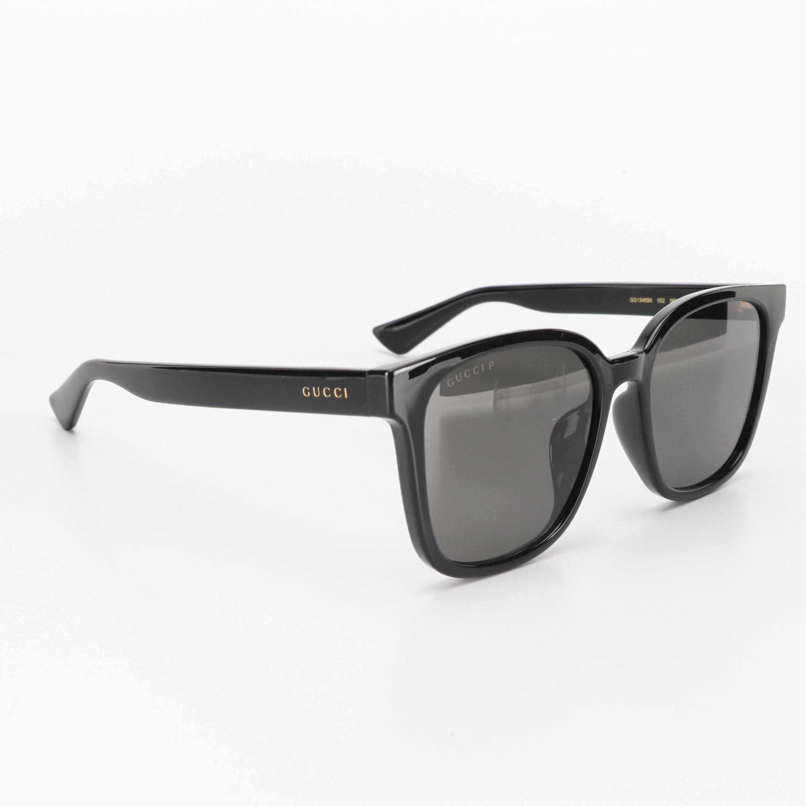 Gucci GG1346SK 002 Polarized Black Frame Square Sunglasses With Case