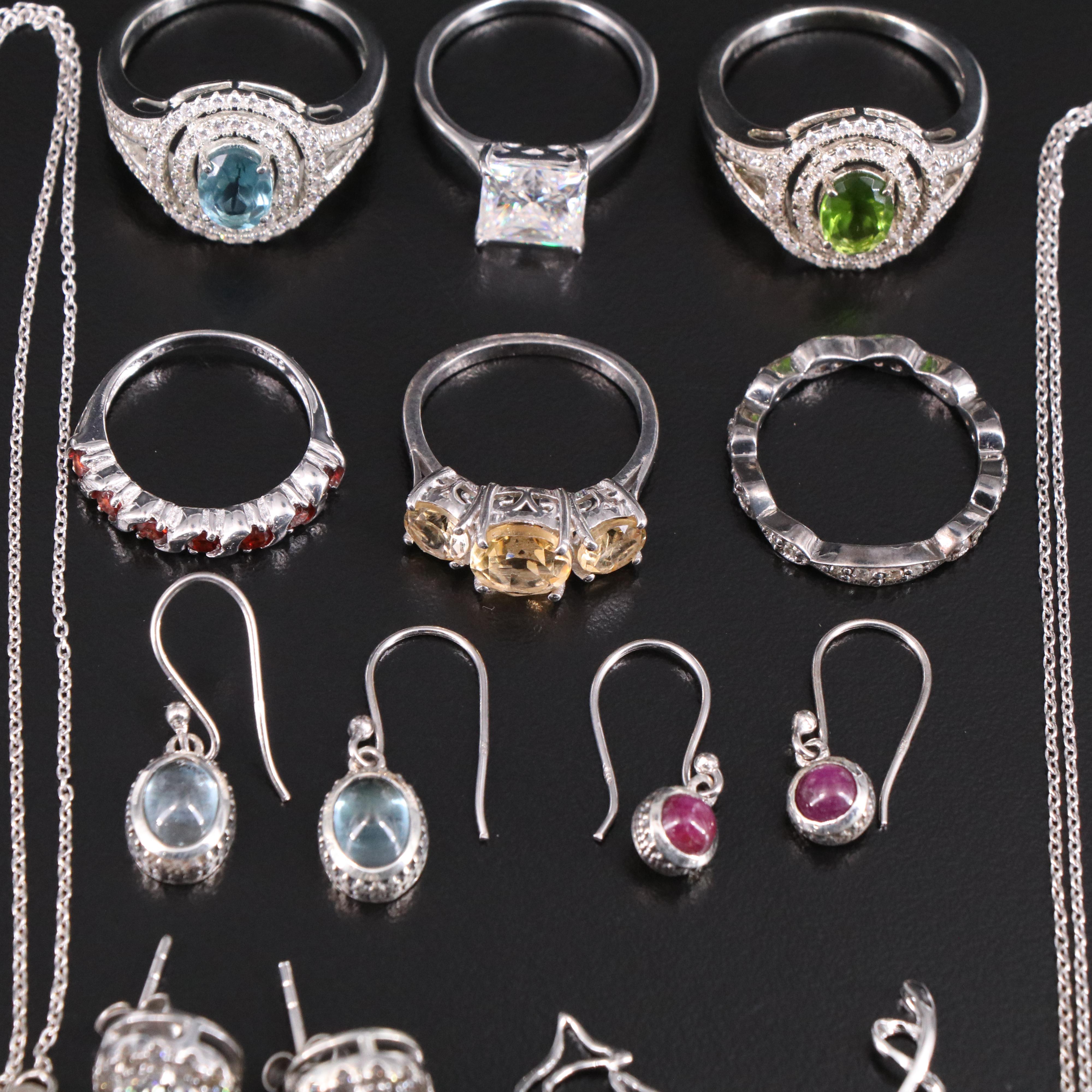 14 Assorted Sterling Silver Rings, Necklaces, Earrings, and Pendants