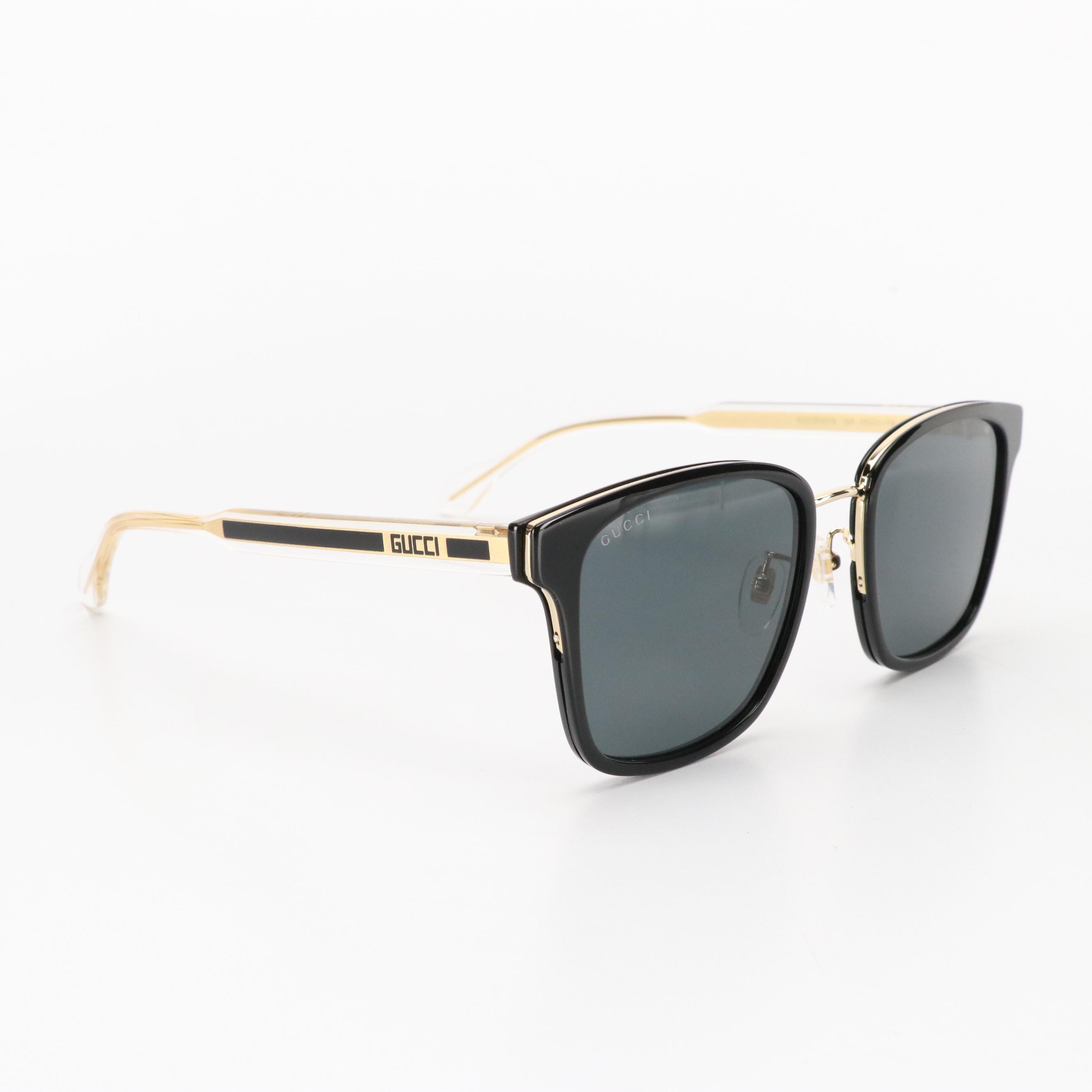 Gucci GG0563SKN 001 Black/Crystal/Grey Square Sunglasses in Case