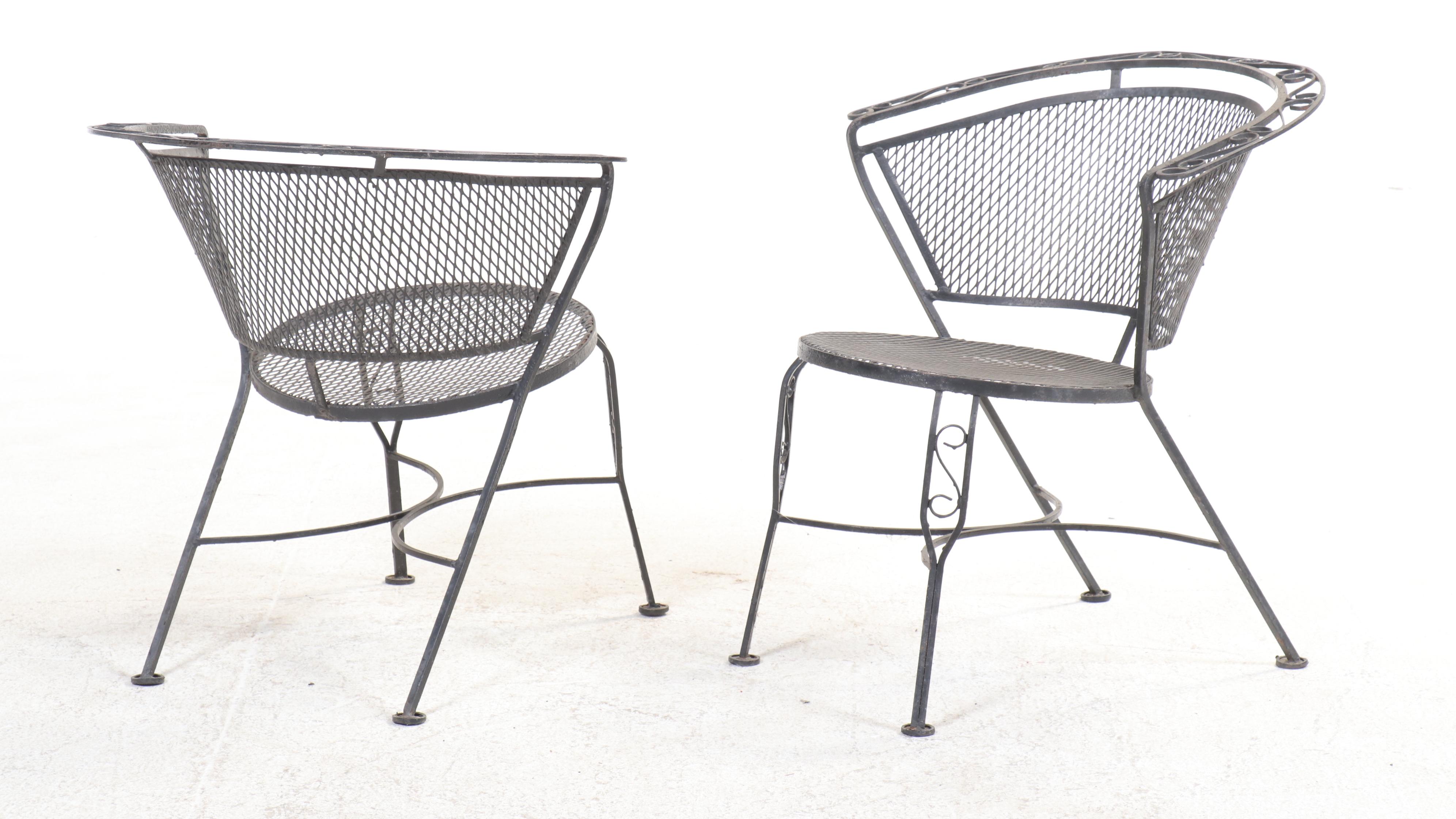 Seven-Piece Modernist Iron and Wire Mesh Patio Dining Set