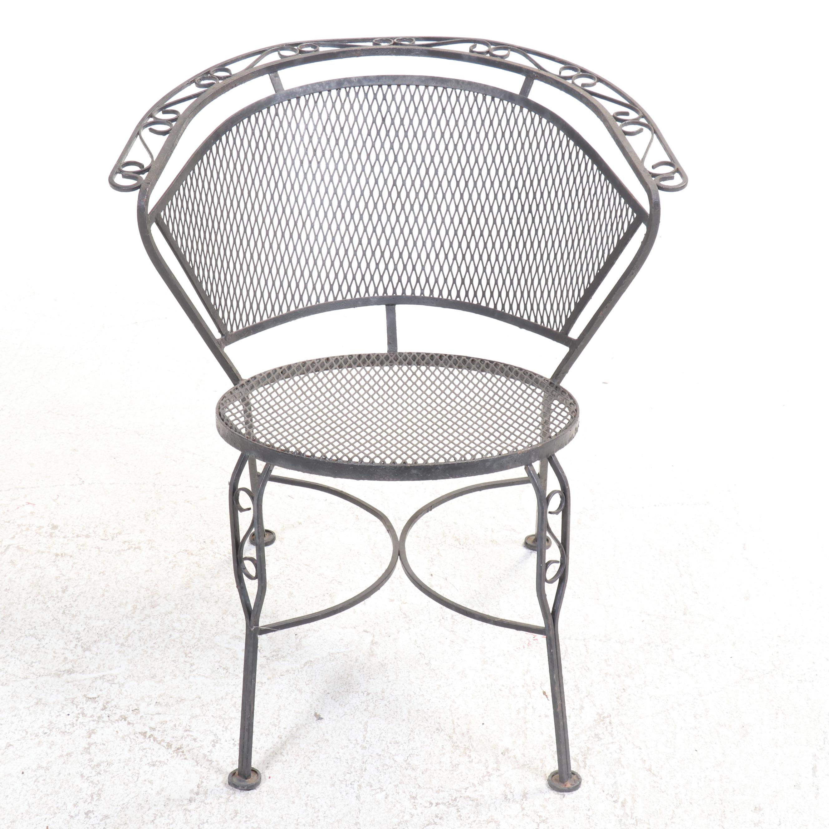 Seven-Piece Modernist Iron and Wire Mesh Patio Dining Set