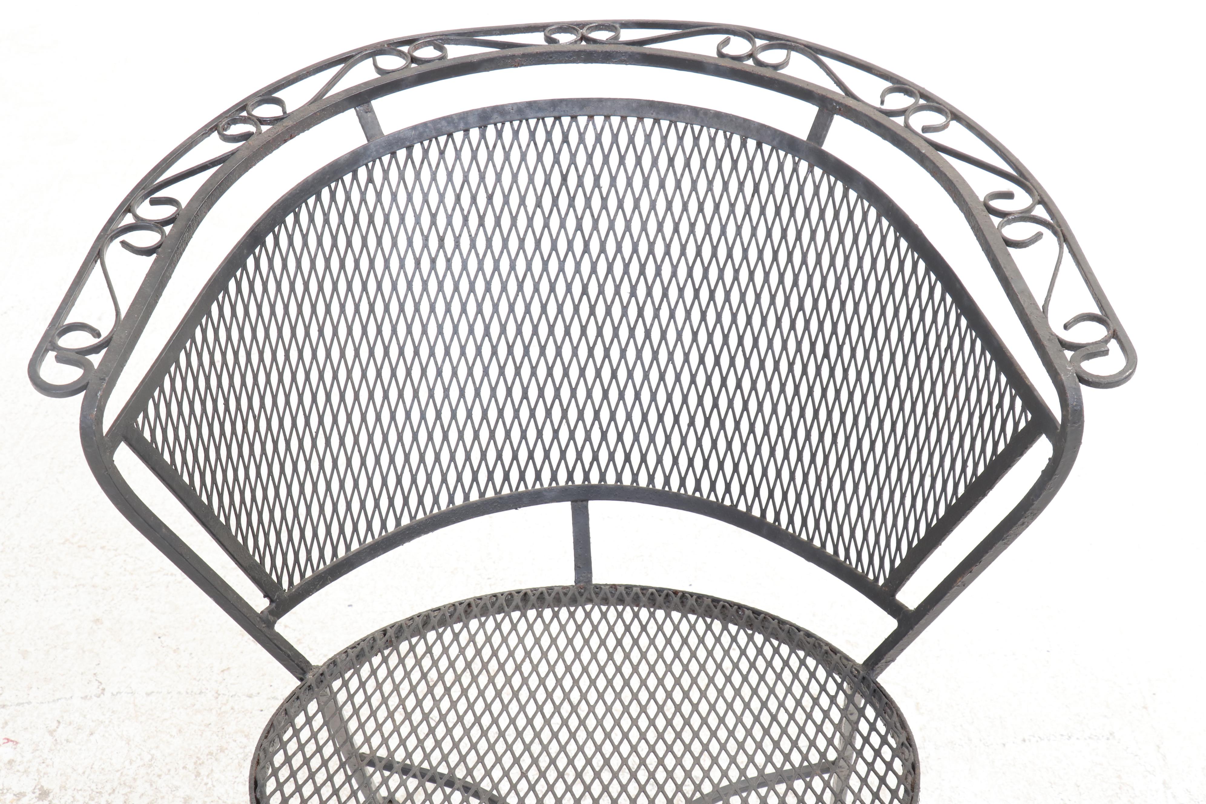 Seven-Piece Modernist Iron and Wire Mesh Patio Dining Set