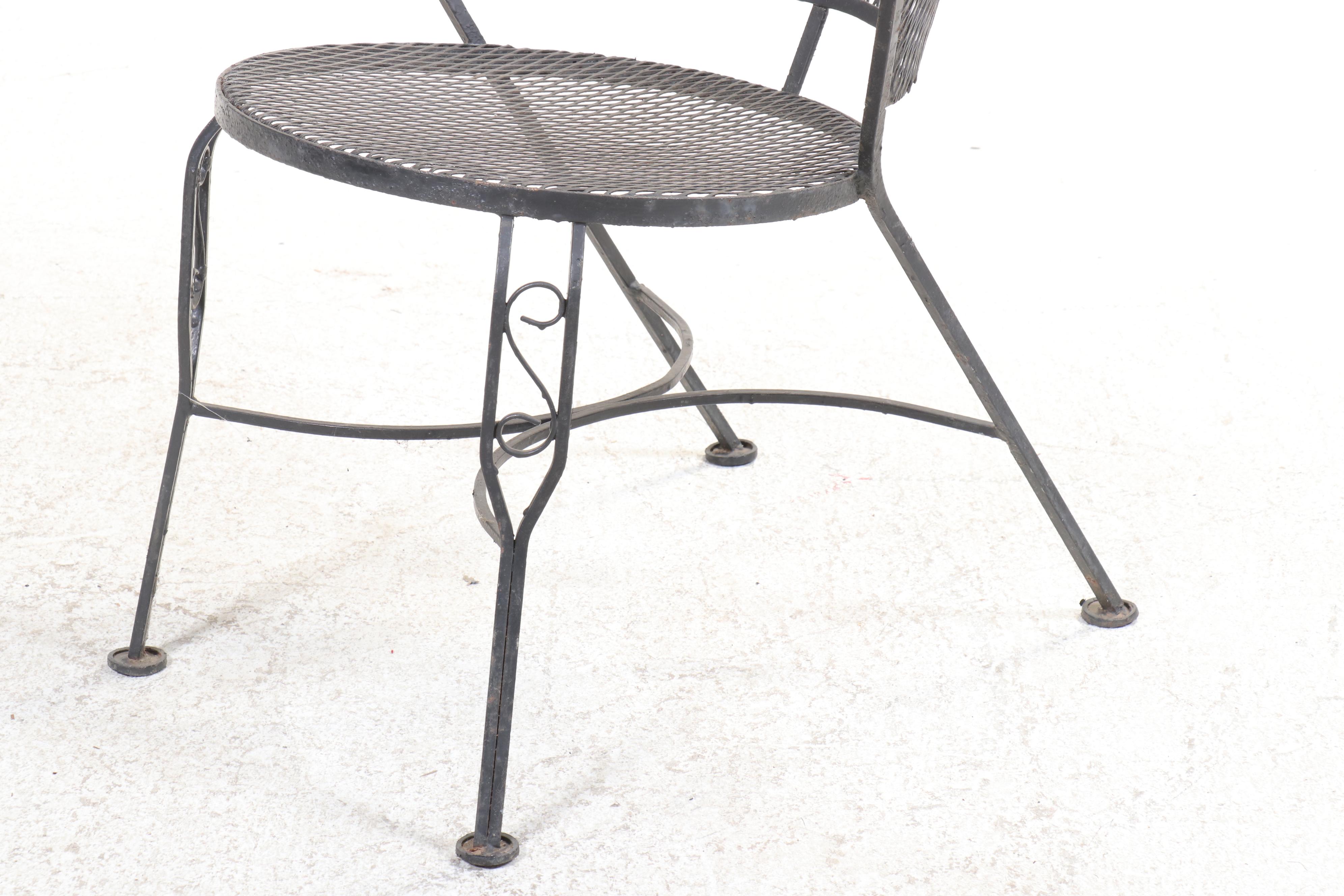 Seven-Piece Modernist Iron and Wire Mesh Patio Dining Set