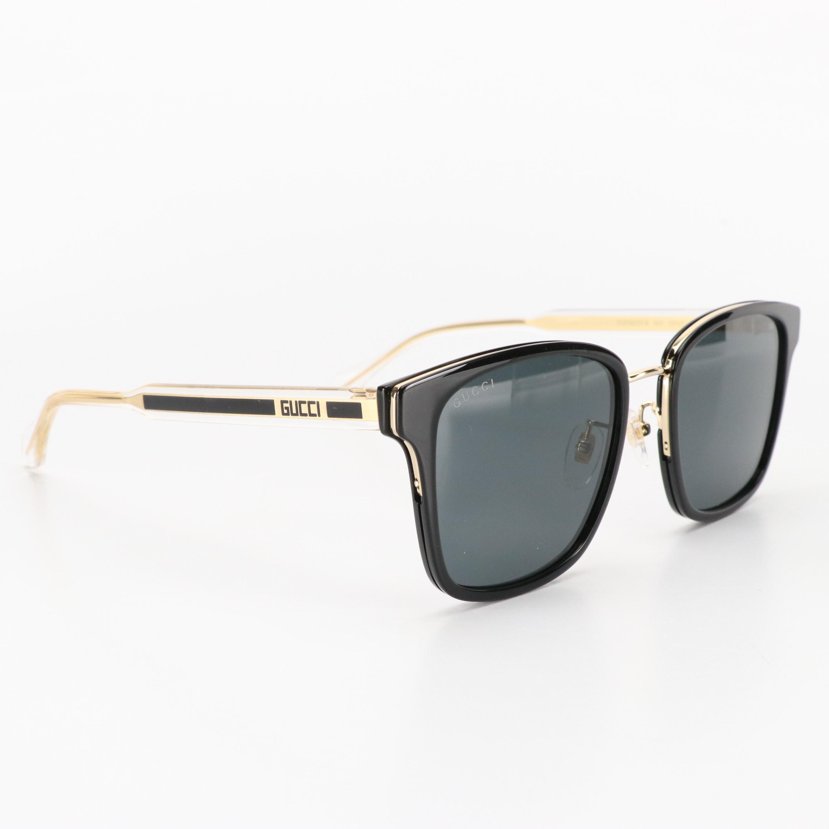 Gucci GG0563SKN 001 Black/Crystal/Grey Square Sunglasses in Case