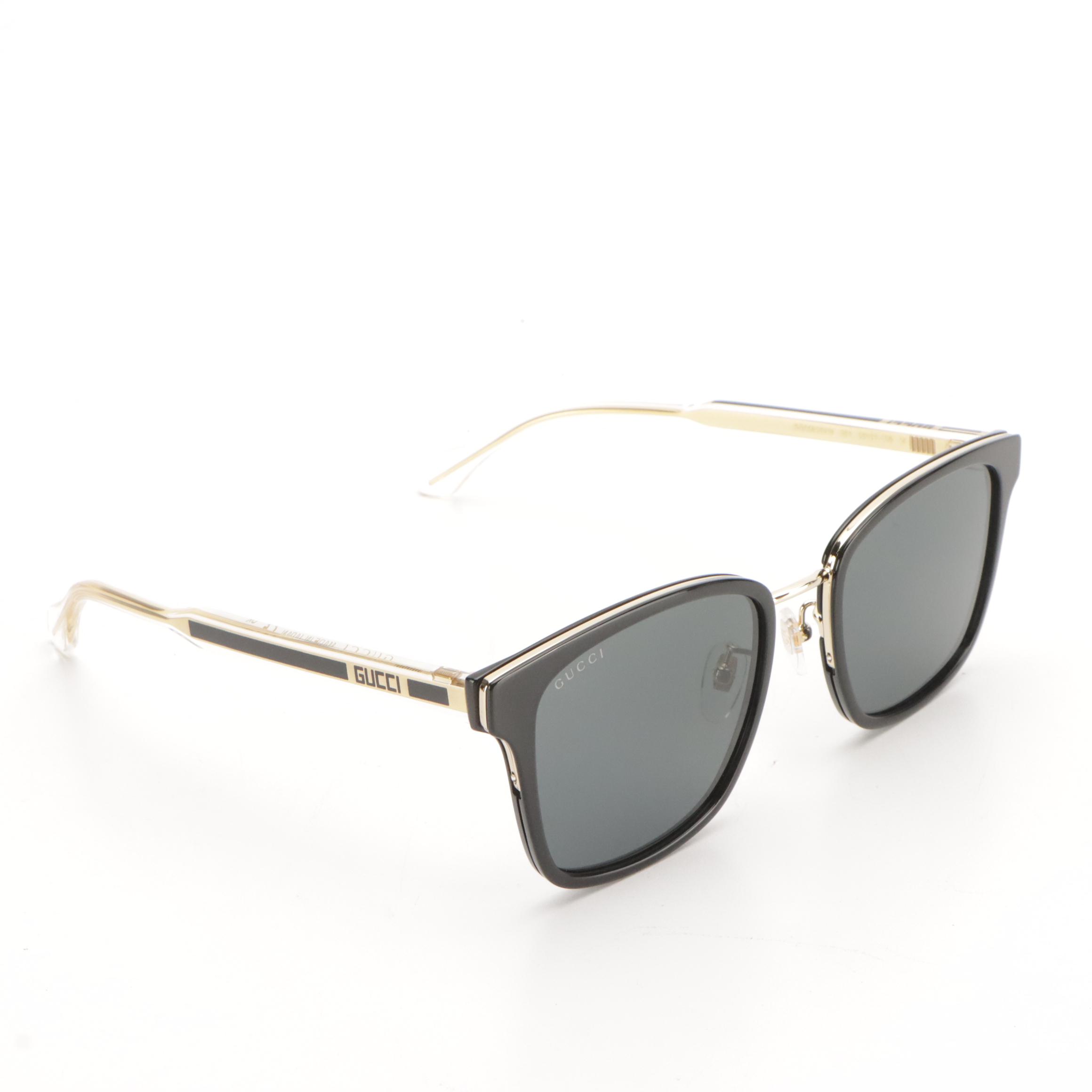 Gucci GG0563SKN 001 Black/Crystal/Grey Square Sunglasses in Case