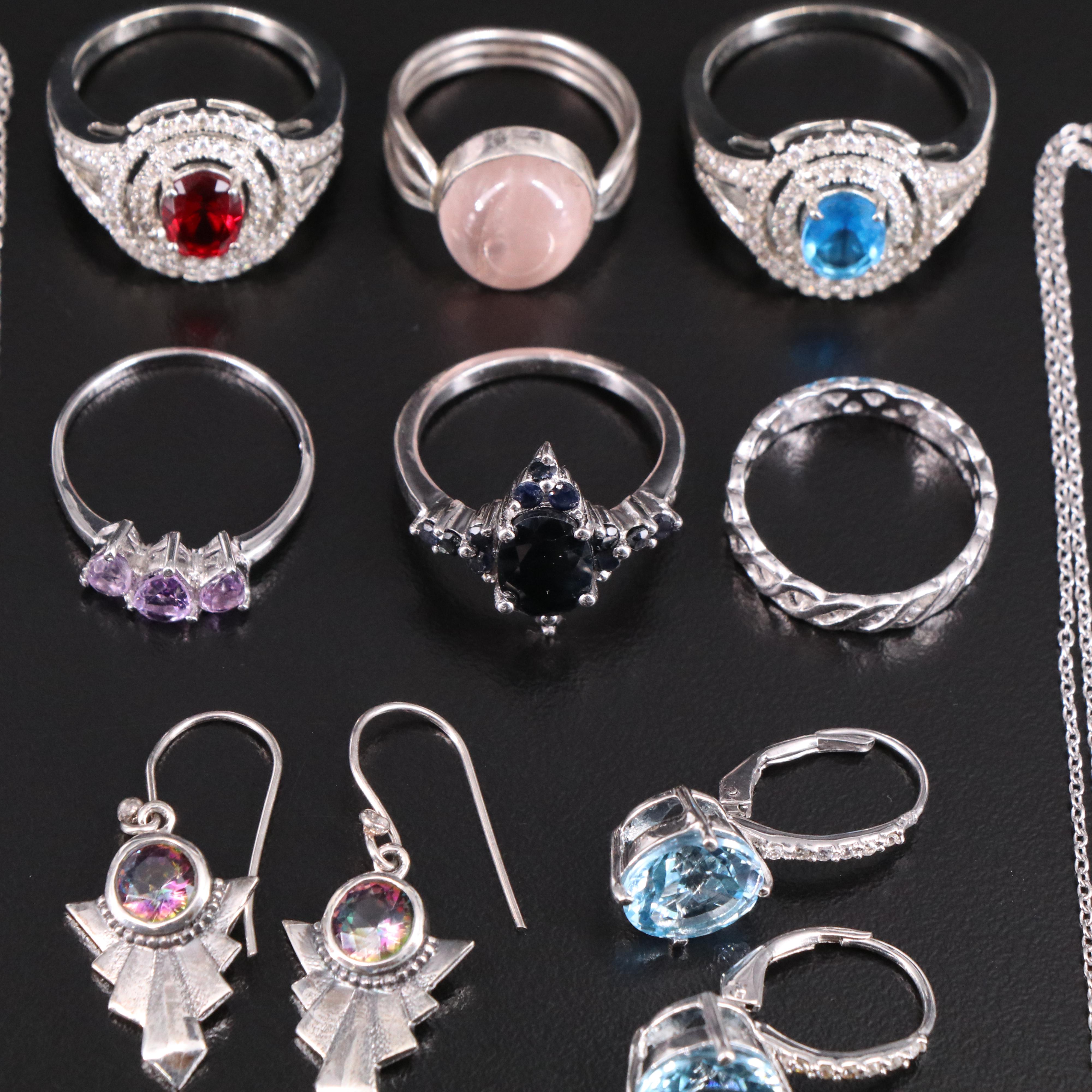 14 Assorted Sterling Silver Rings, Necklaces, Earrings, and Pendants