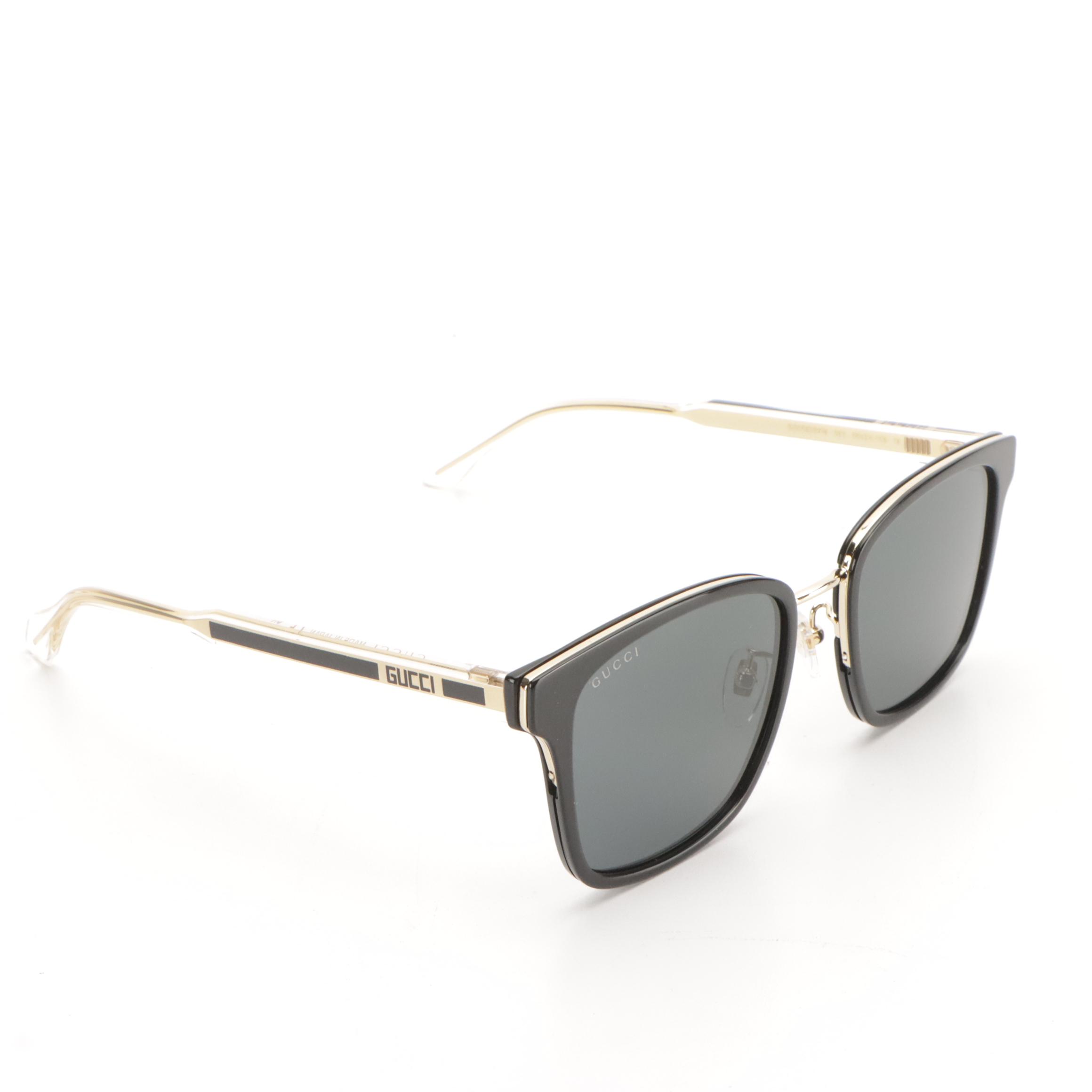 Gucci GG0563SKN 001 Black/Crystal/Grey Square Sunglasses in Case