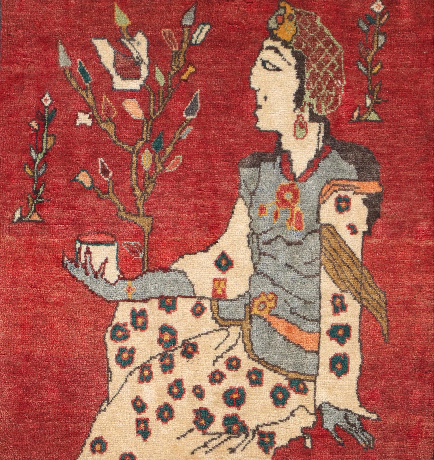 1'10 x 2' Hand-Knotted Northwest Persian Pictorial Floor Mat