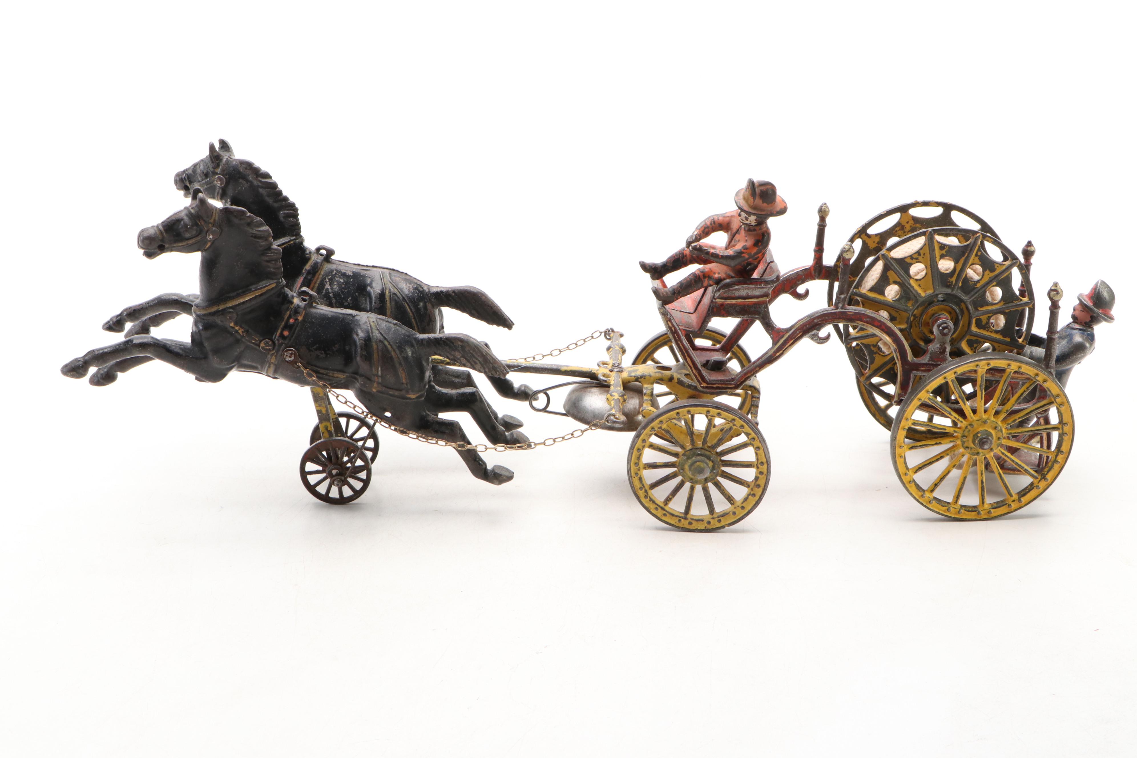 Painted Cast Iron Horse and Fire Hose Wagon Toy, Late 19th / Early 20th Century