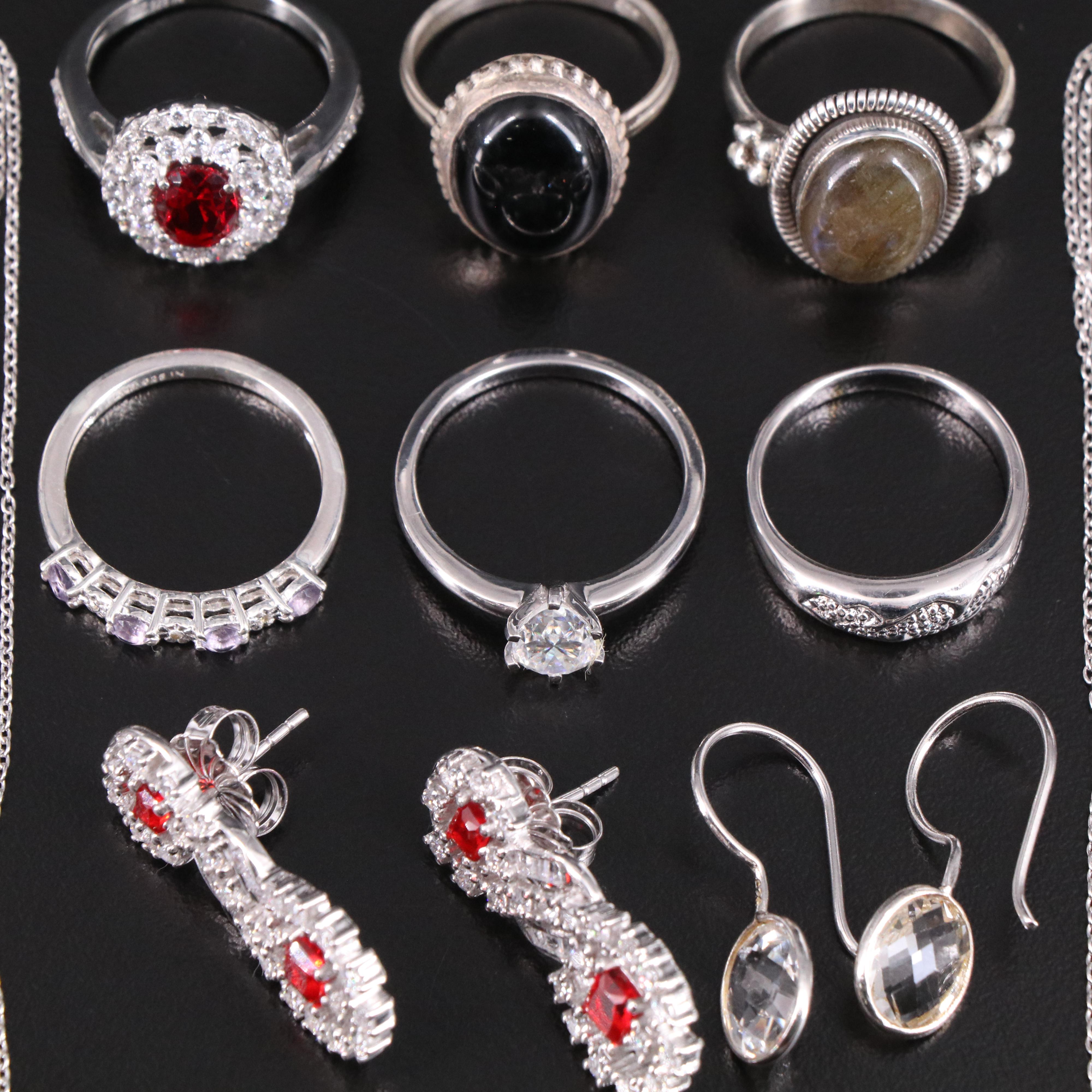 14 Assorted Sterling Silver Rings, Necklaces, Earrings, and Pendants