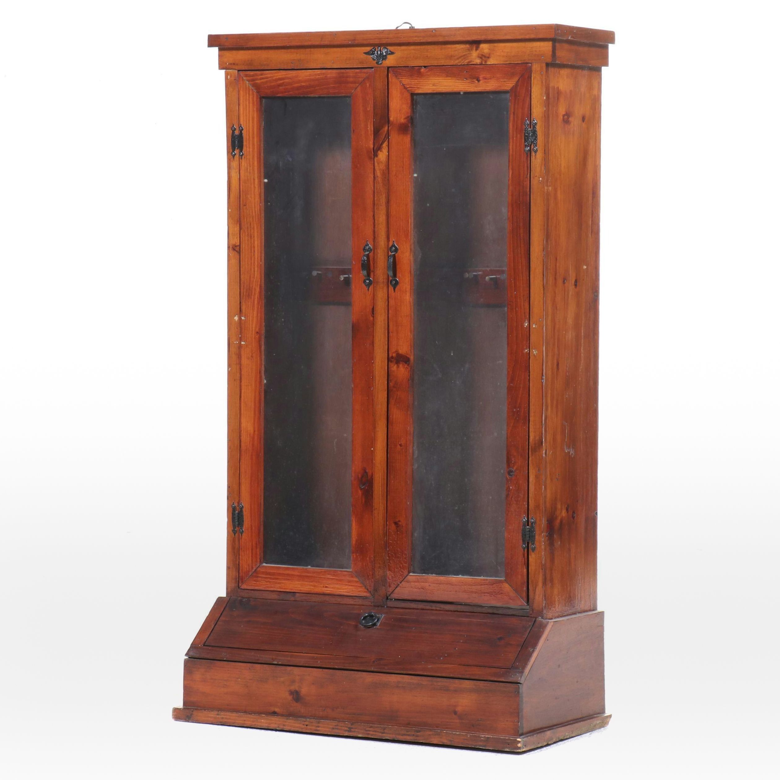 American Primitive Pine and Glass Gun Cabinet, 20th Century