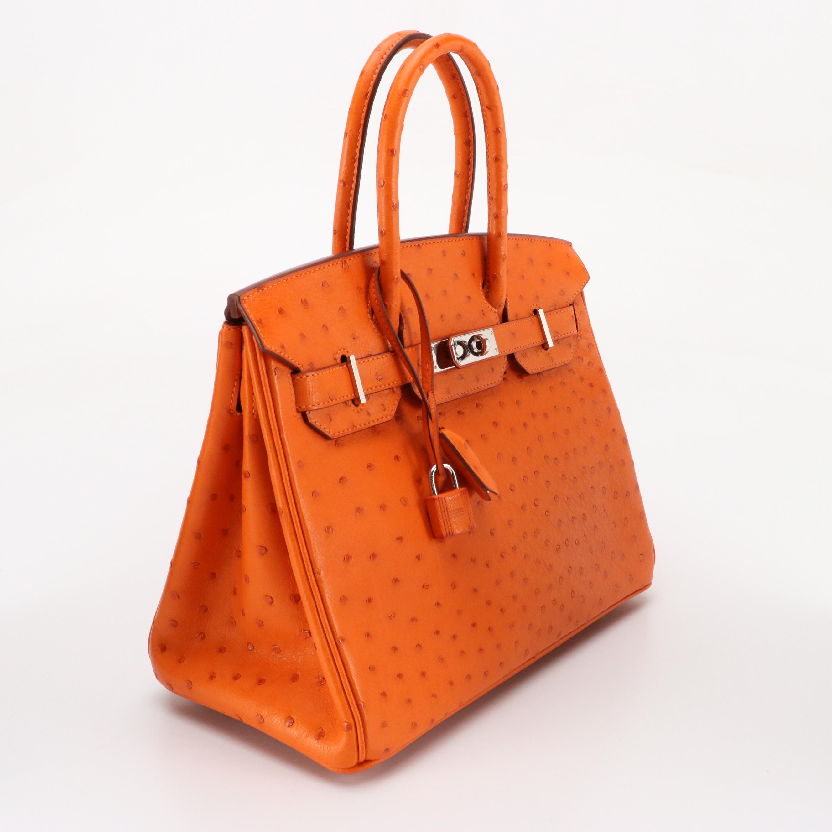 Hermès Birkin 30 PHW Satchel in Tangerine Ostrich Leather