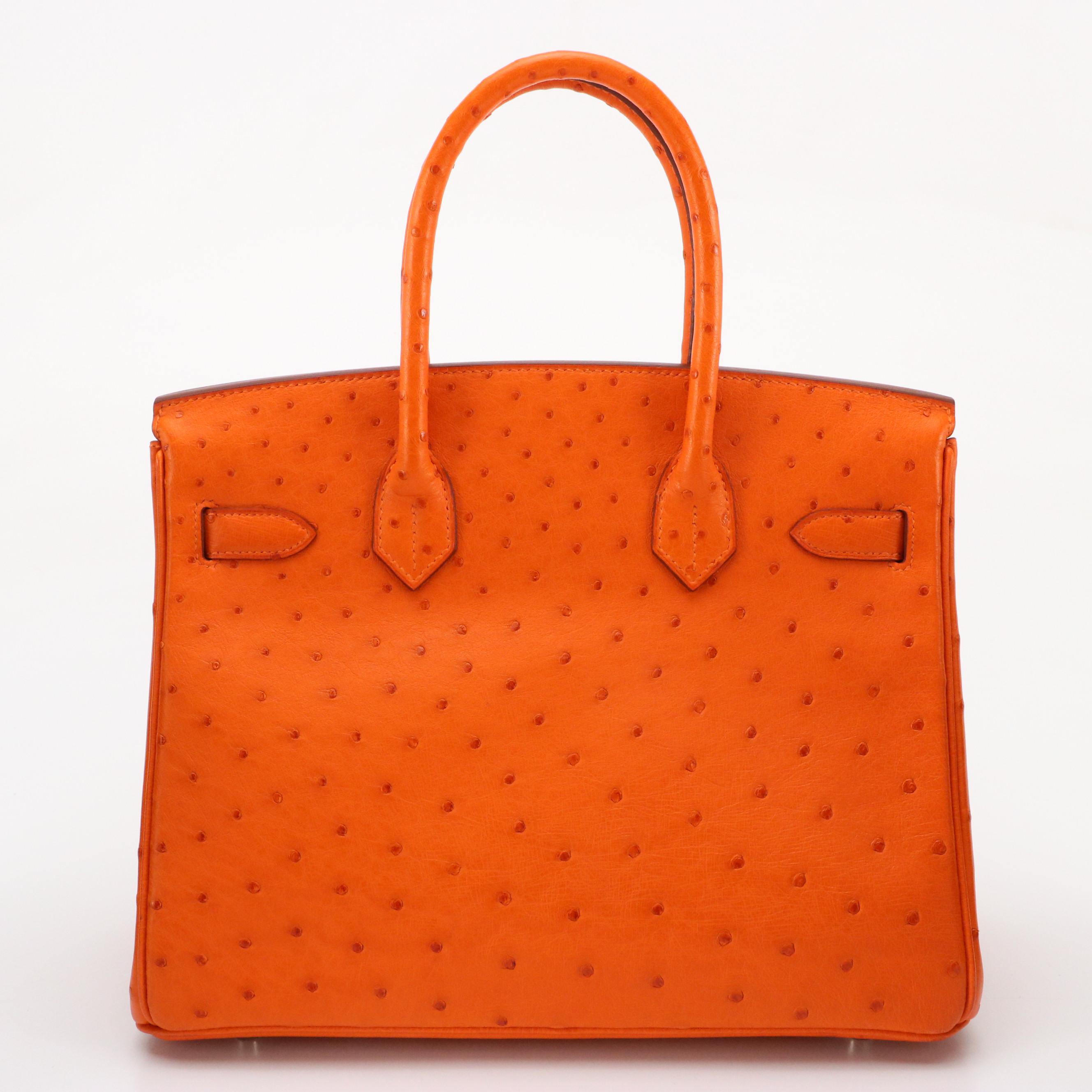 Hermès Birkin 30 PHW Satchel in Tangerine Ostrich Leather