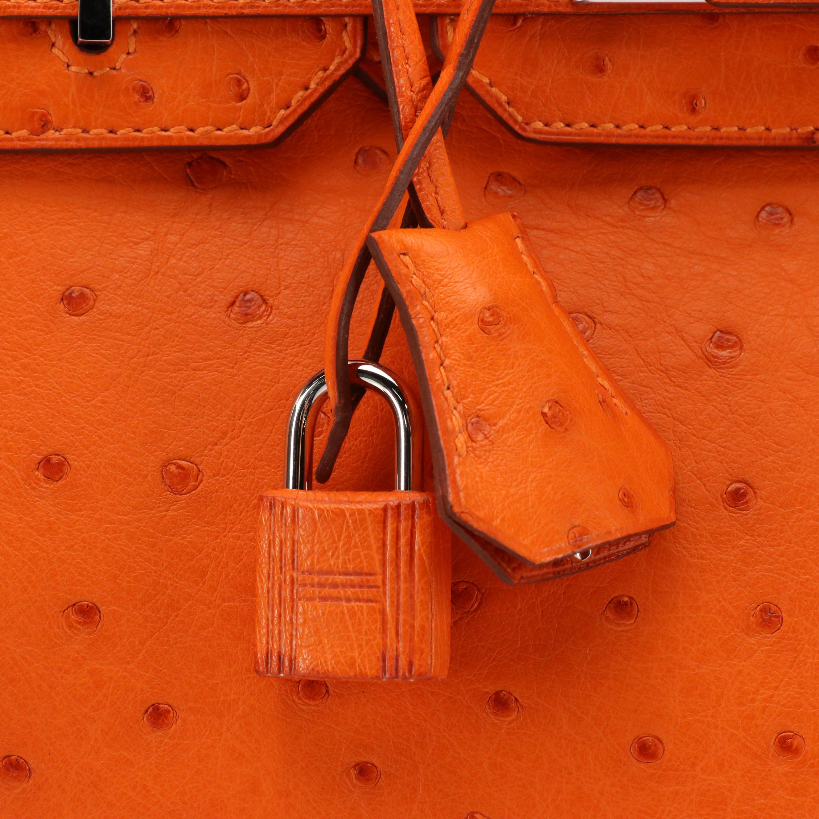 Hermès Birkin 30 PHW Satchel in Tangerine Ostrich Leather