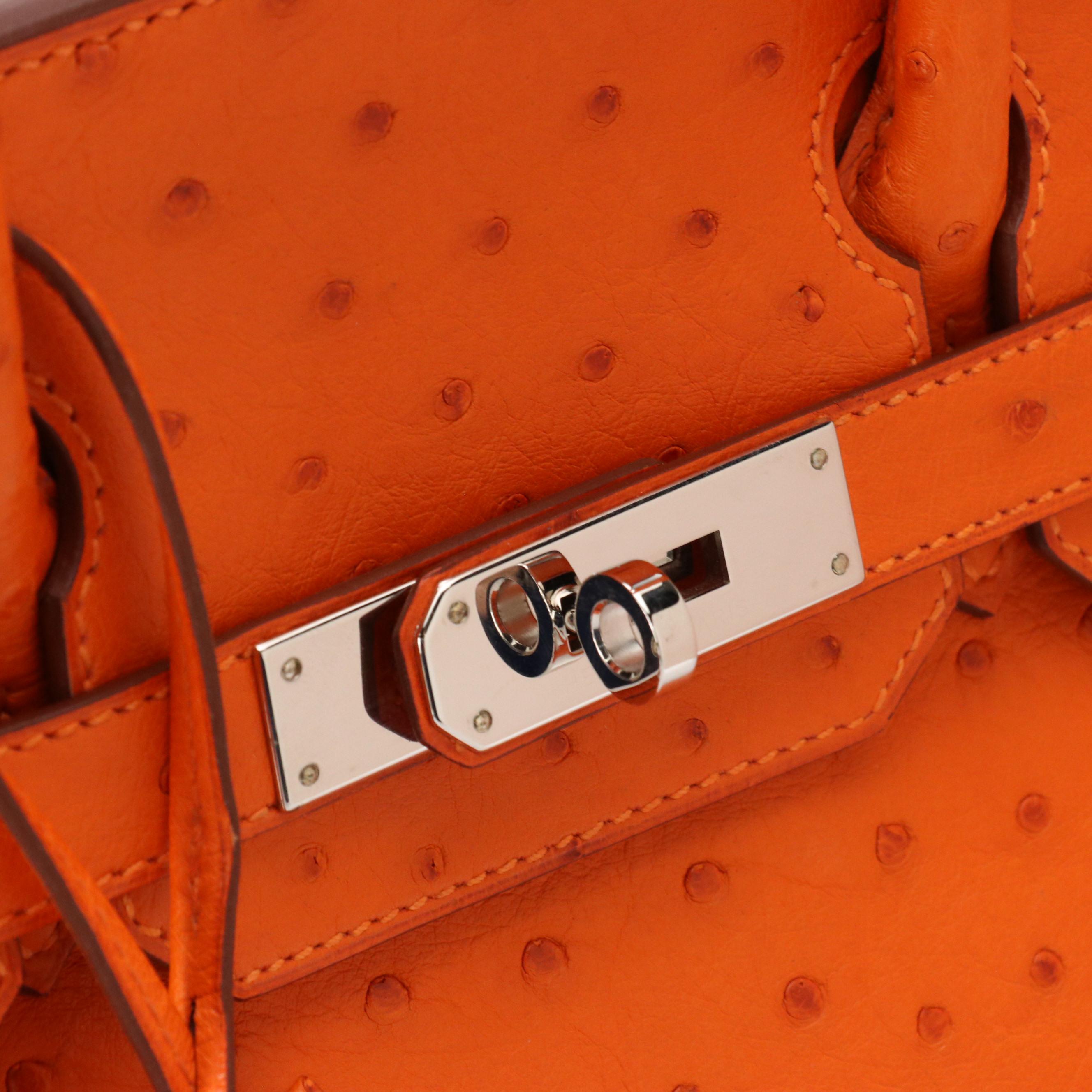 Hermès Birkin 30 PHW Satchel in Tangerine Ostrich Leather