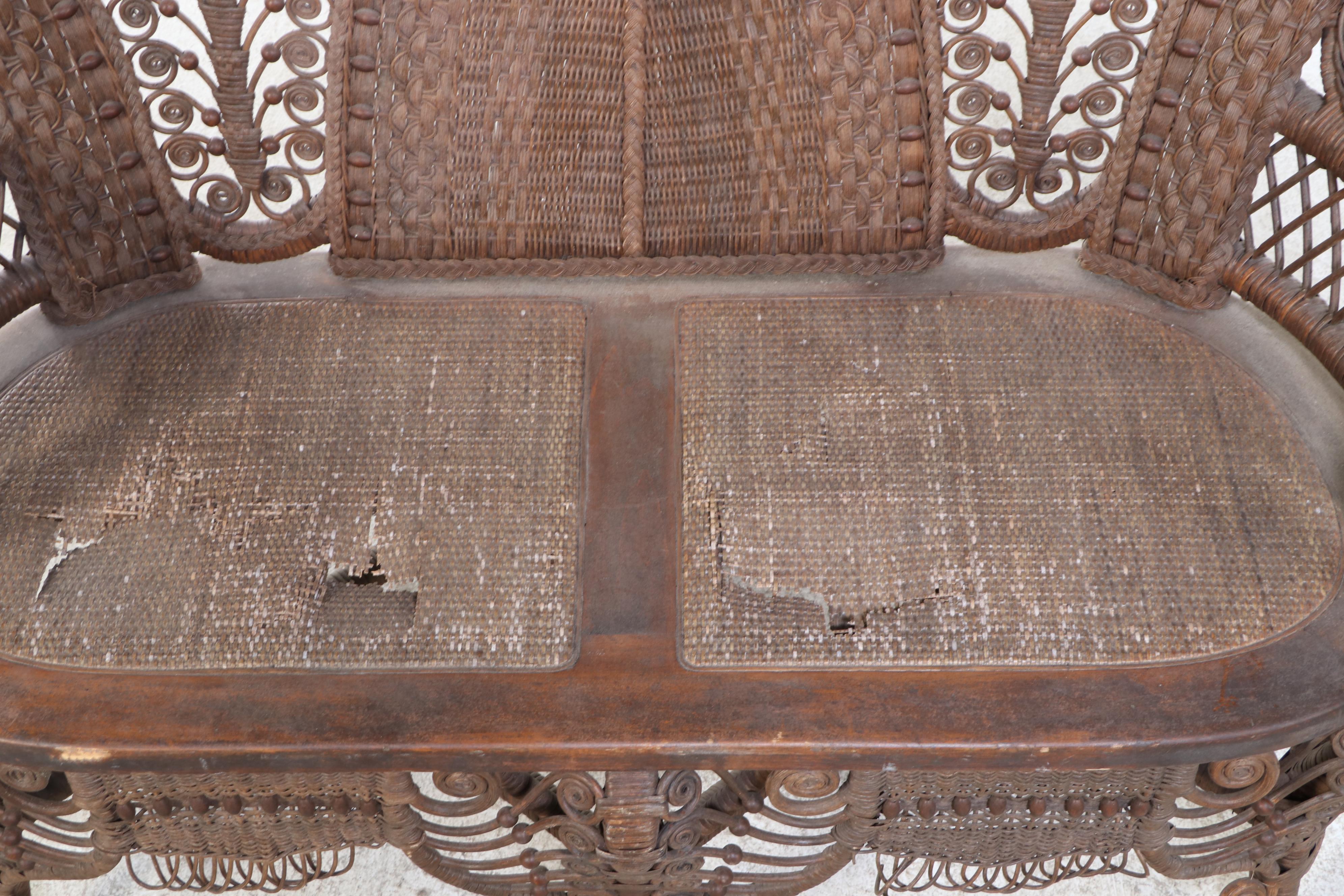 Victorian Style Wicker Rattan Patio Lounge Set, 20th Century