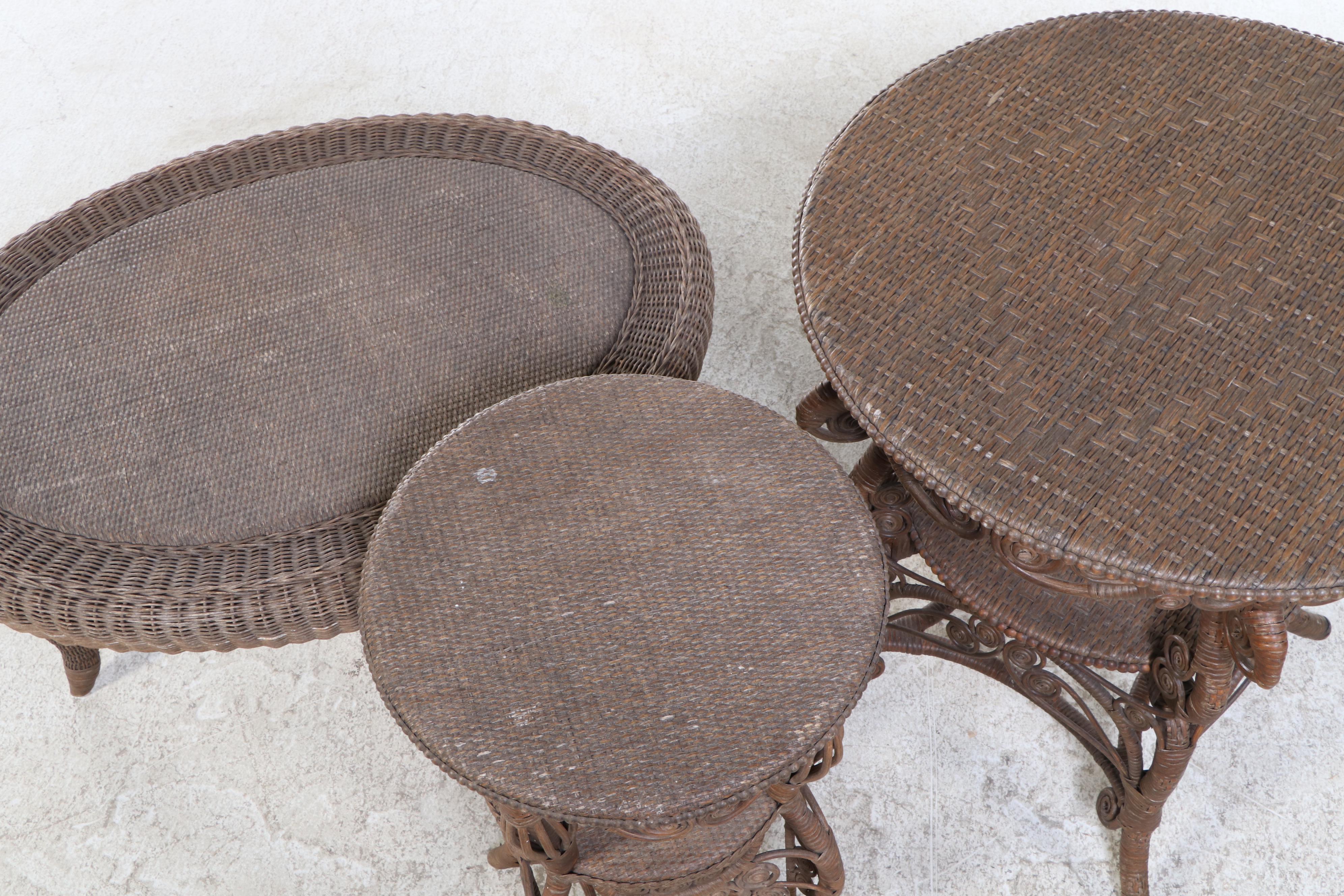 Victorian Style Wicker Rattan Patio Lounge Set, 20th Century
