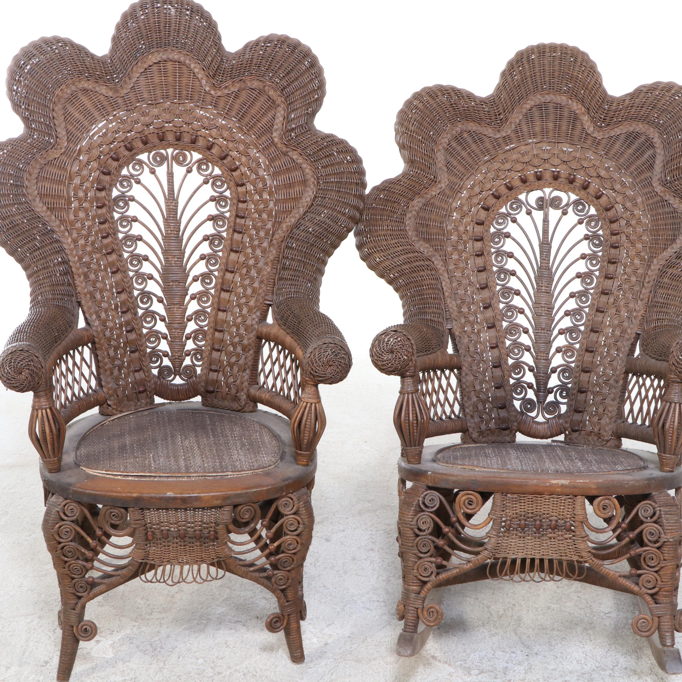 Victorian Style Wicker Rattan Patio Lounge Set, 20th Century