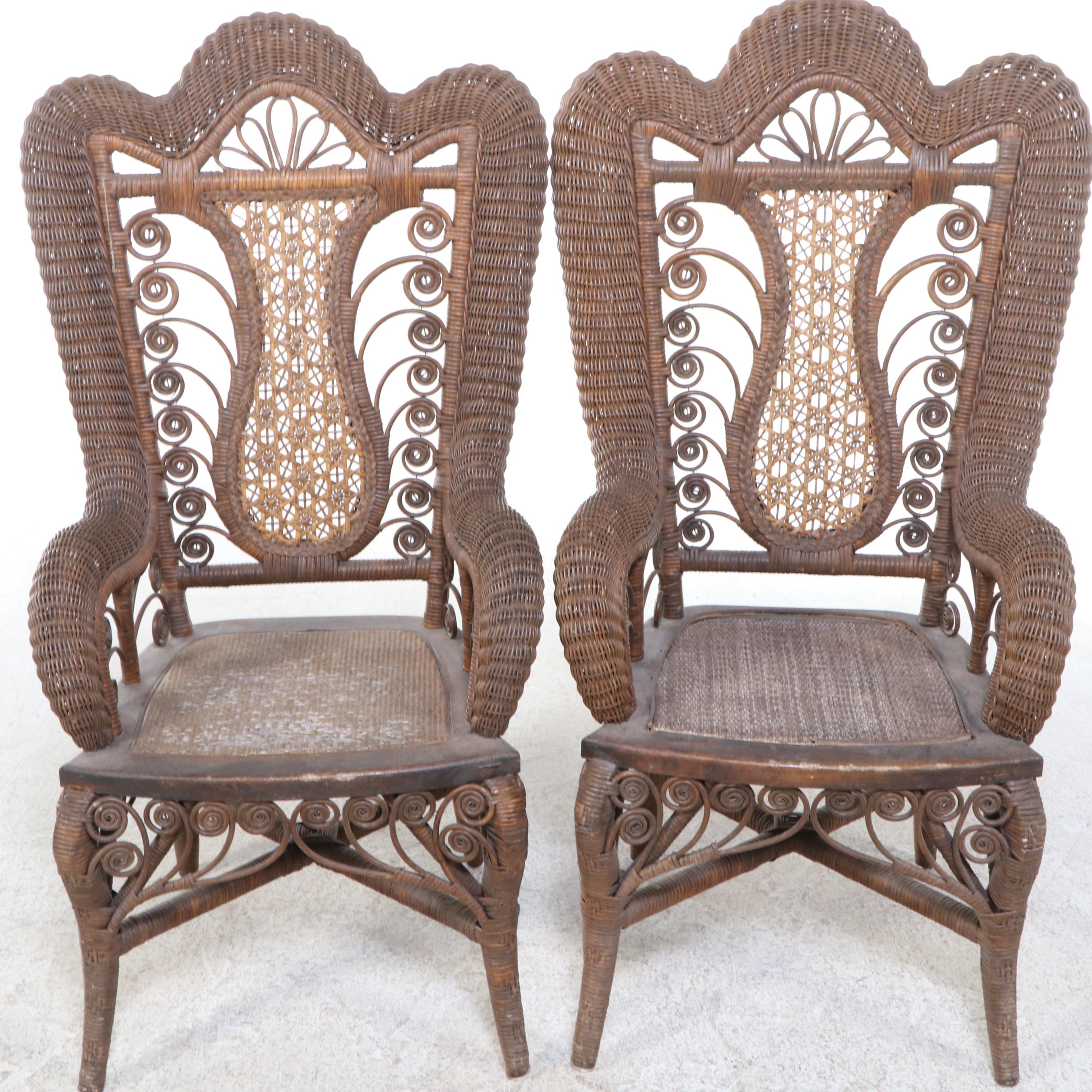 Victorian Style Wicker Rattan Patio Lounge Set, 20th Century