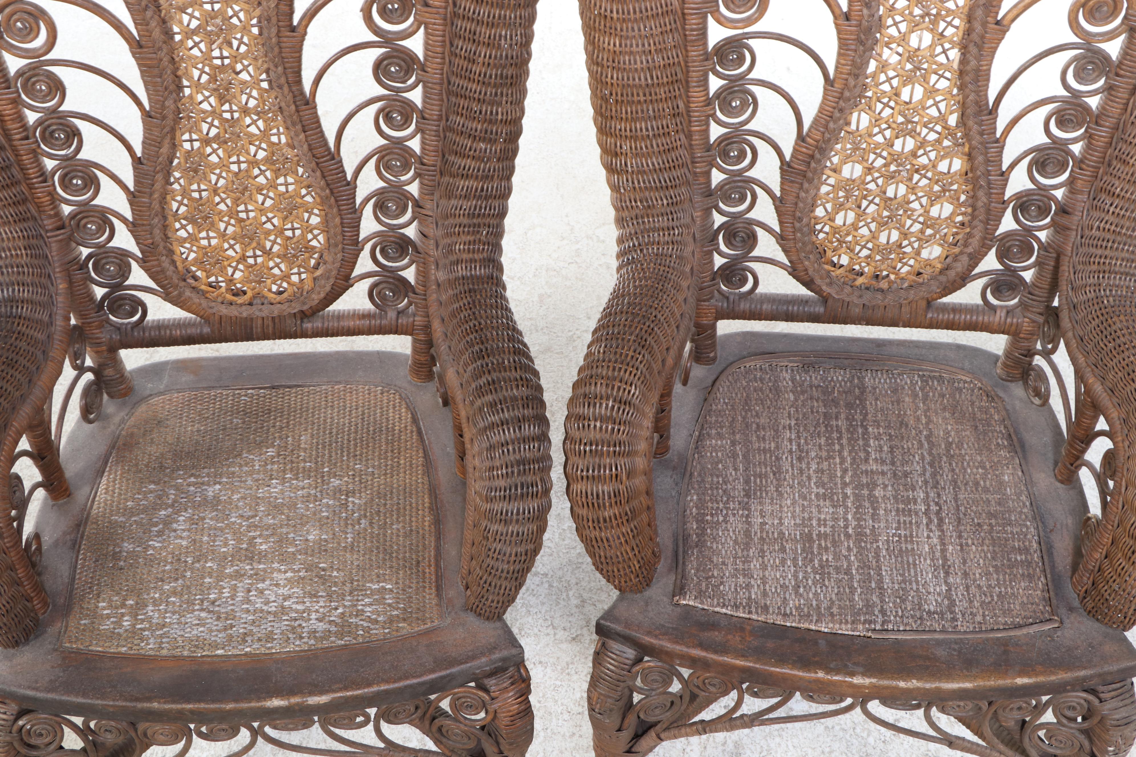 Victorian Style Wicker Rattan Patio Lounge Set, 20th Century