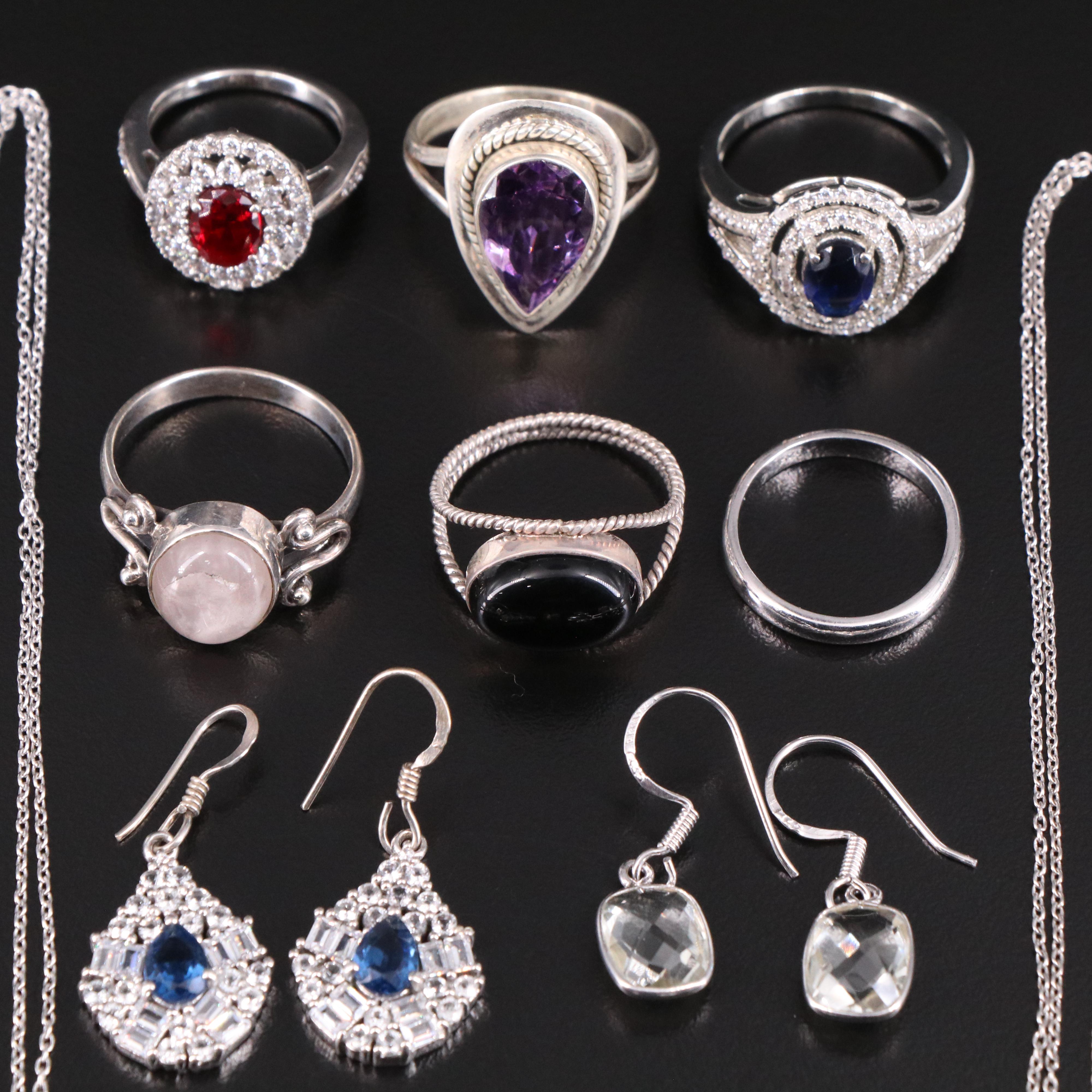 14 Assorted Sterling Silver Rings, Necklaces, Earrings, and Pendants