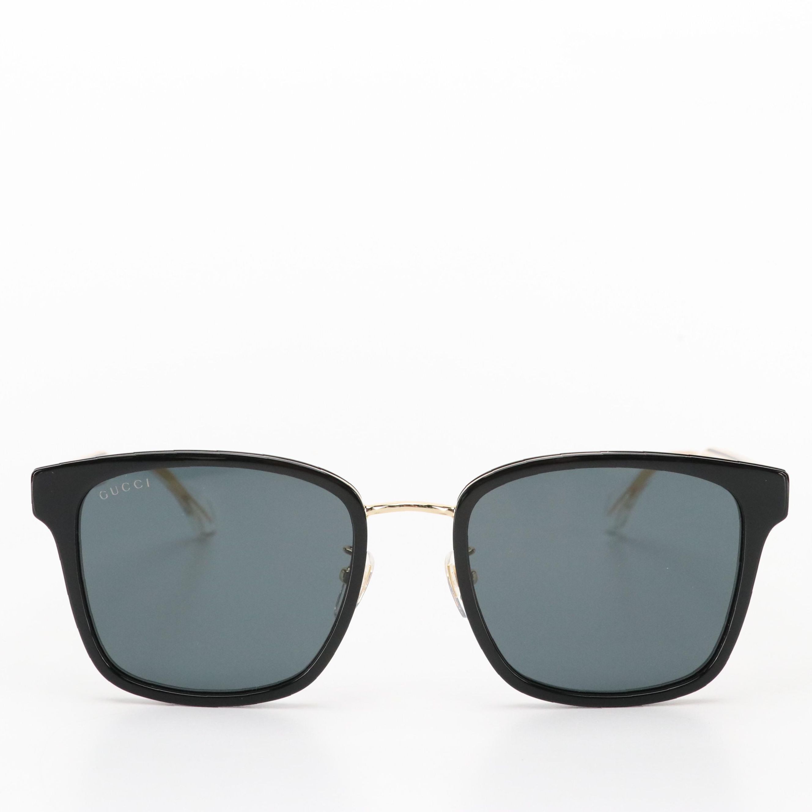 Gucci GG0563SKN 001 Black/Crystal/Grey Square Sunglasses in Case