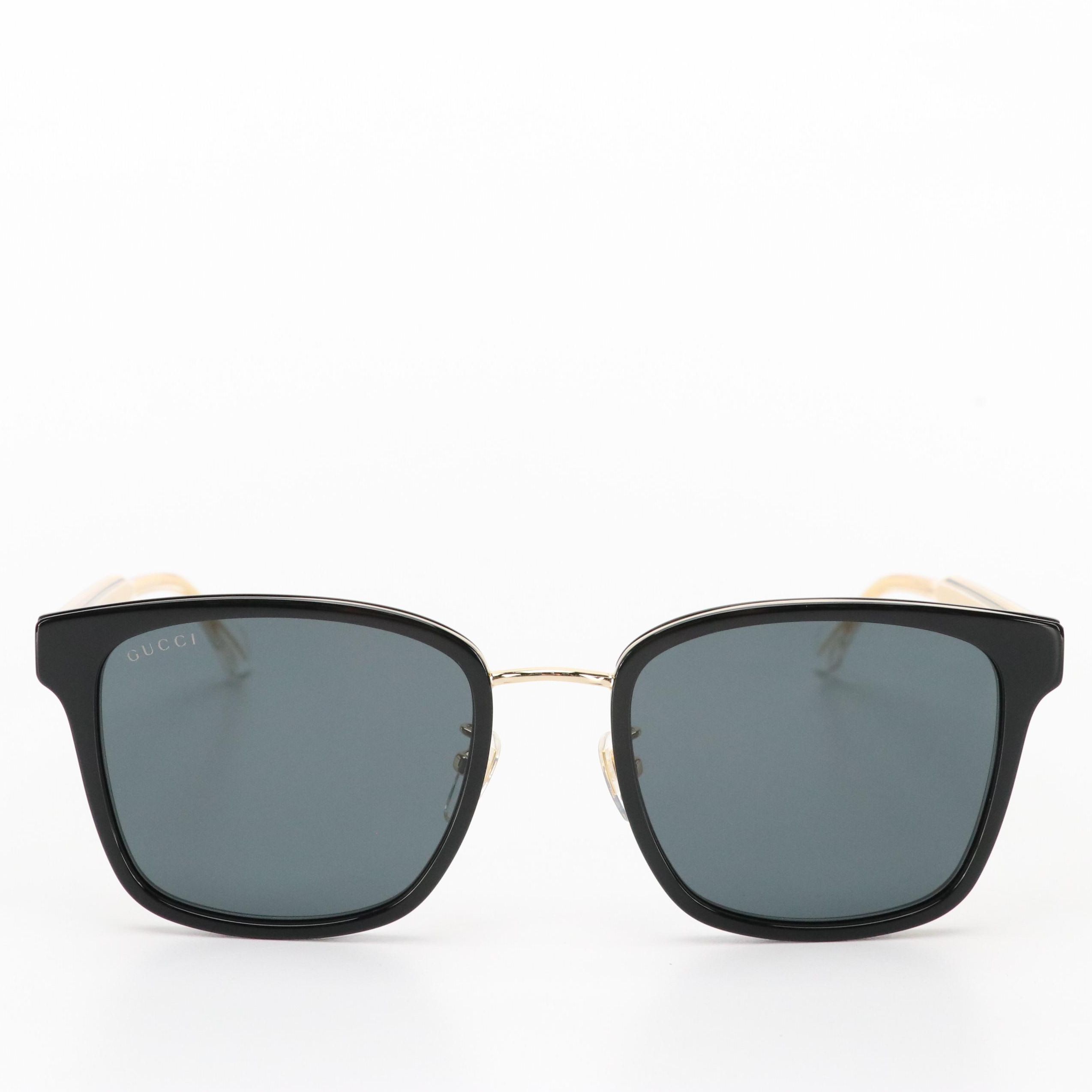 Gucci GG0563SKN 001 Black/Crystal/Grey Square Sunglasses in Case