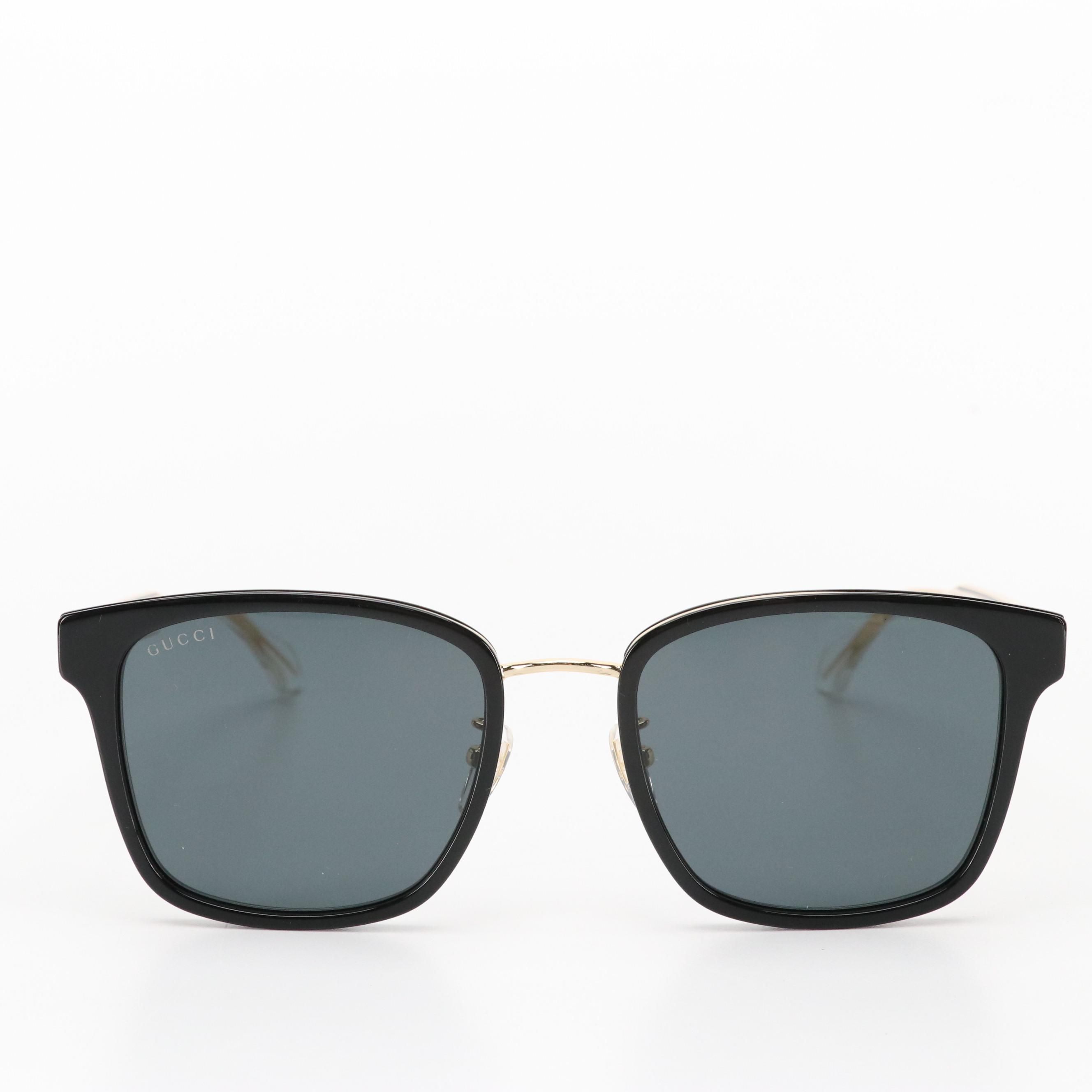 Gucci GG0563SKN 001 Black/Crystal/Grey Square Sunglasses in Case