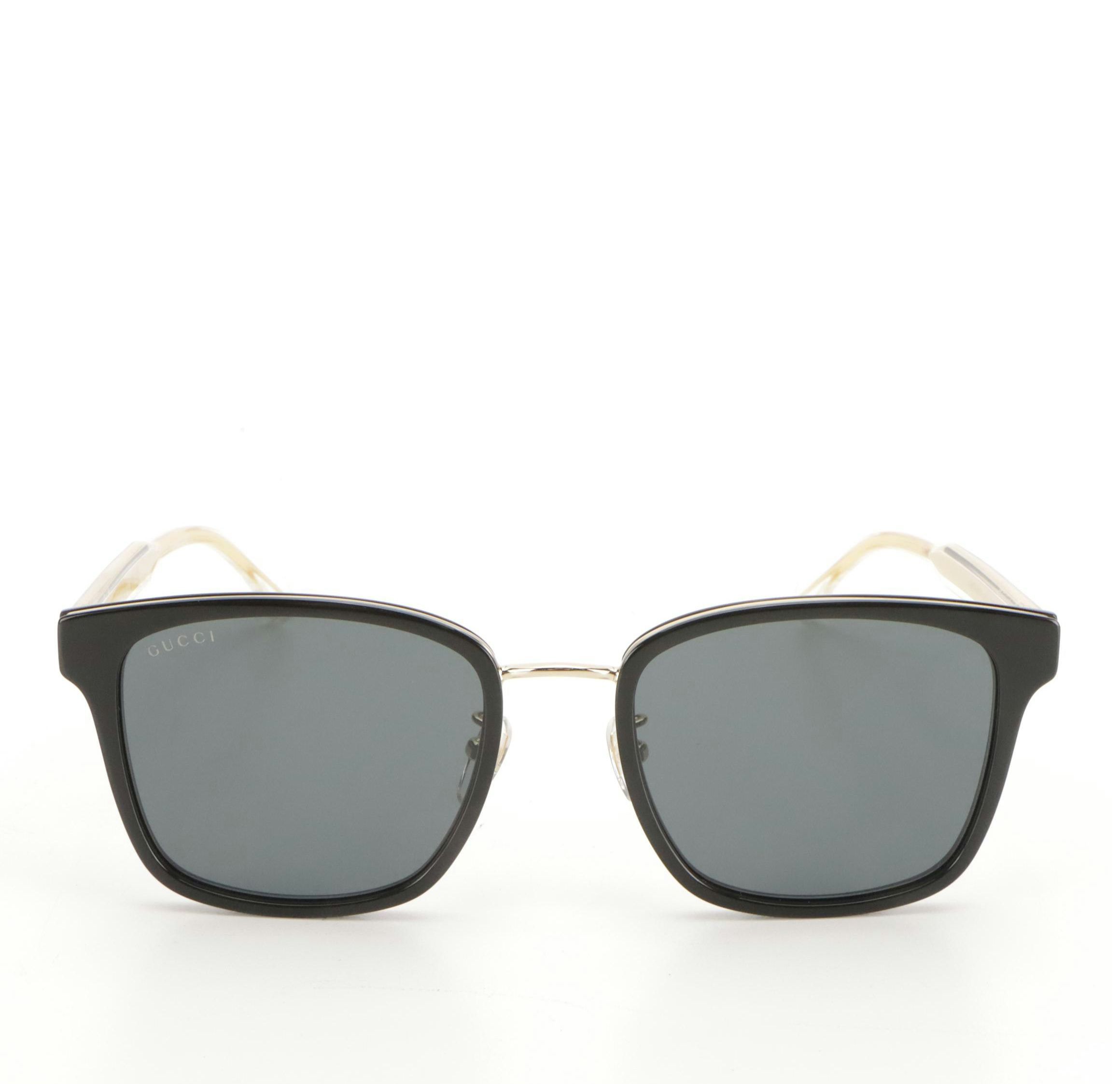 Gucci GG0563SKN 001 Black/Crystal/Grey Square Sunglasses in Case