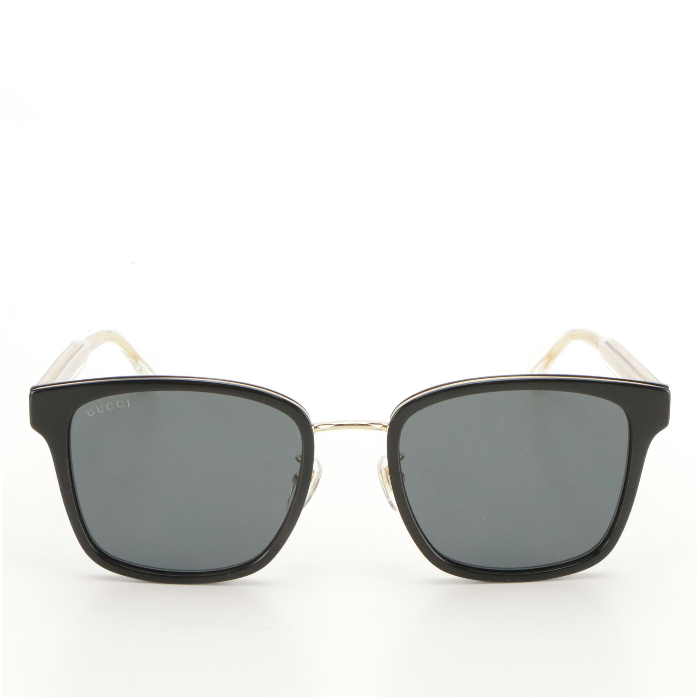 Gucci GG0563SKN 001 Black/Crystal/Grey Square Sunglasses in Case