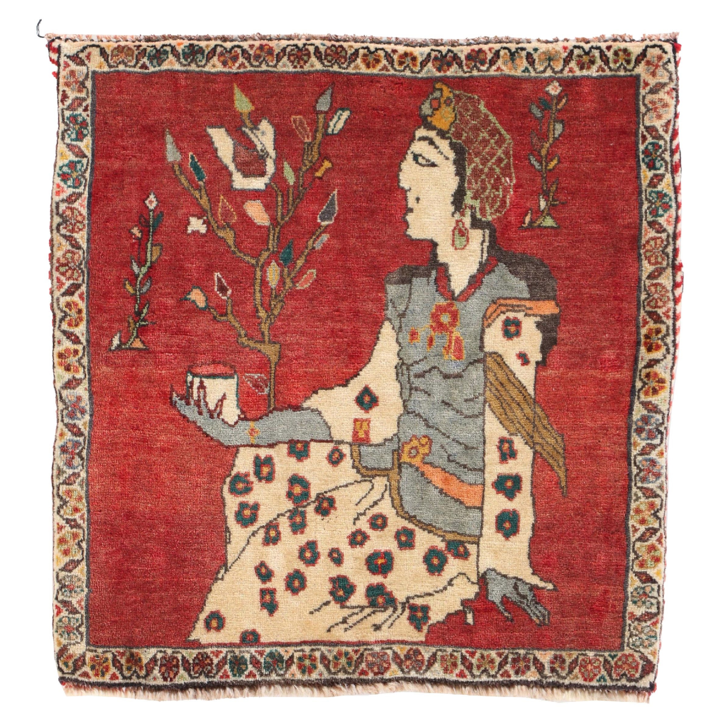 1'10 x 2' Hand-Knotted Northwest Persian Pictorial Floor Mat