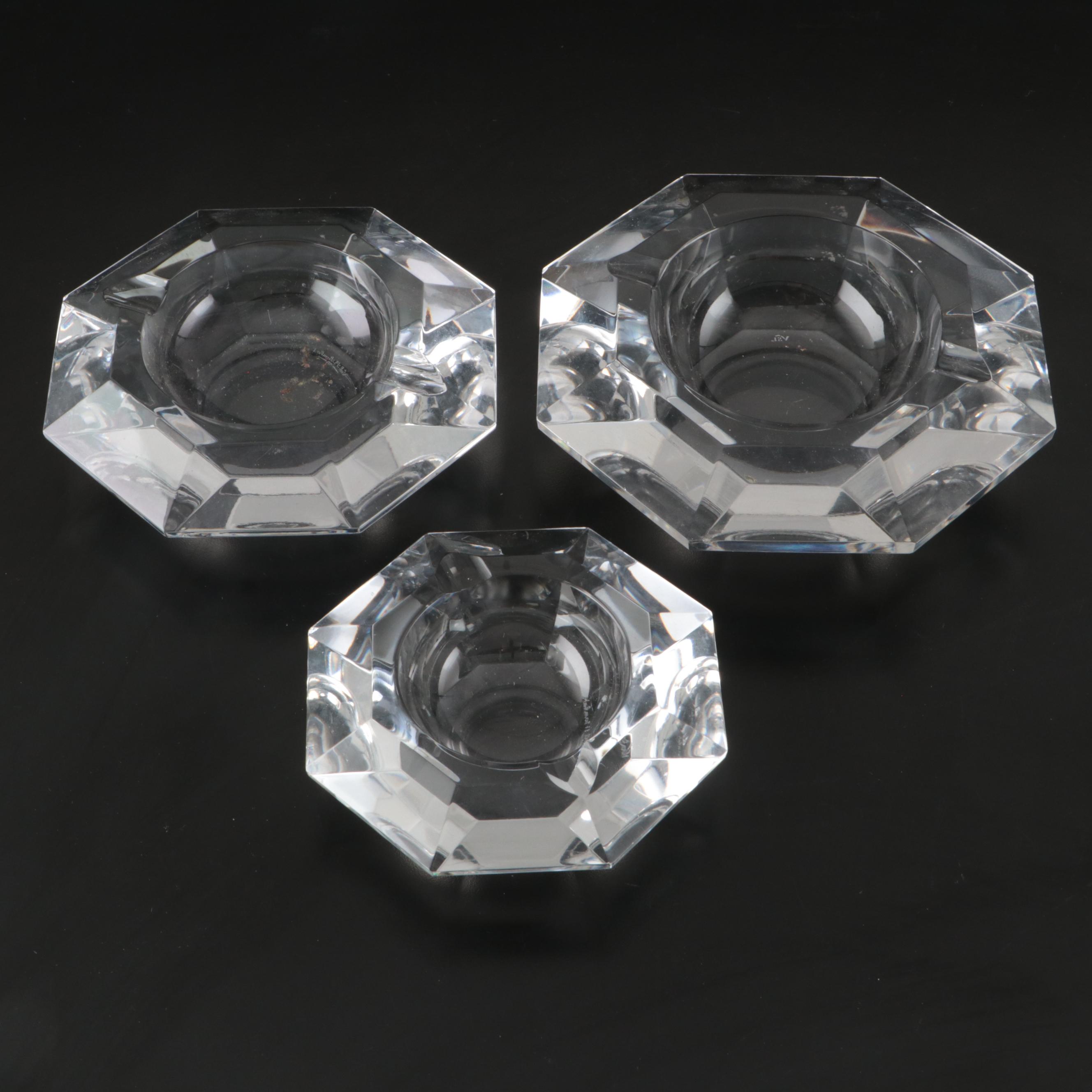 Val St. Lambert Octagonal Crystal Ashtrays, Mid to Late 20th Century