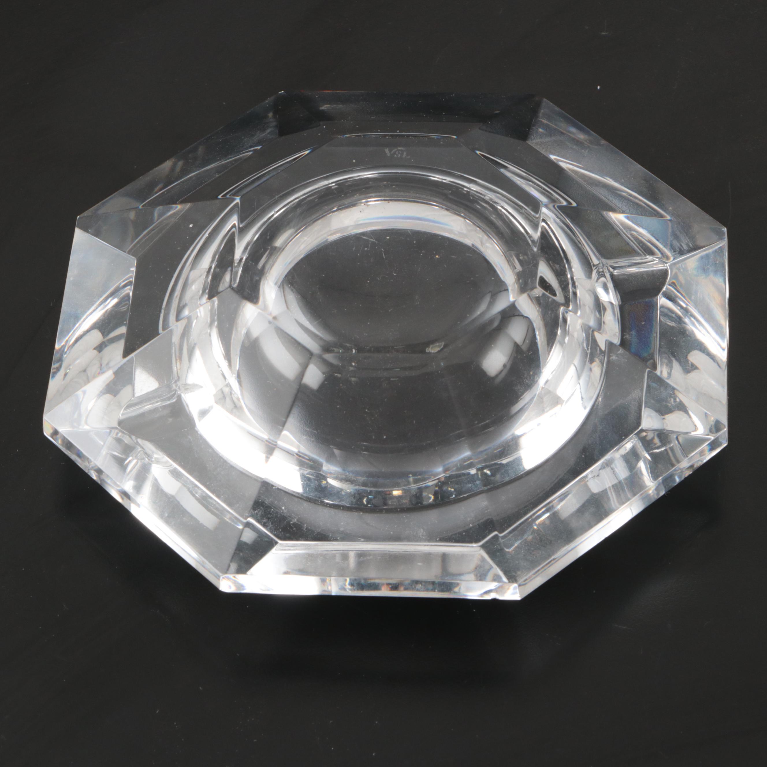 Val St. Lambert Octagonal Crystal Ashtrays, Mid to Late 20th Century