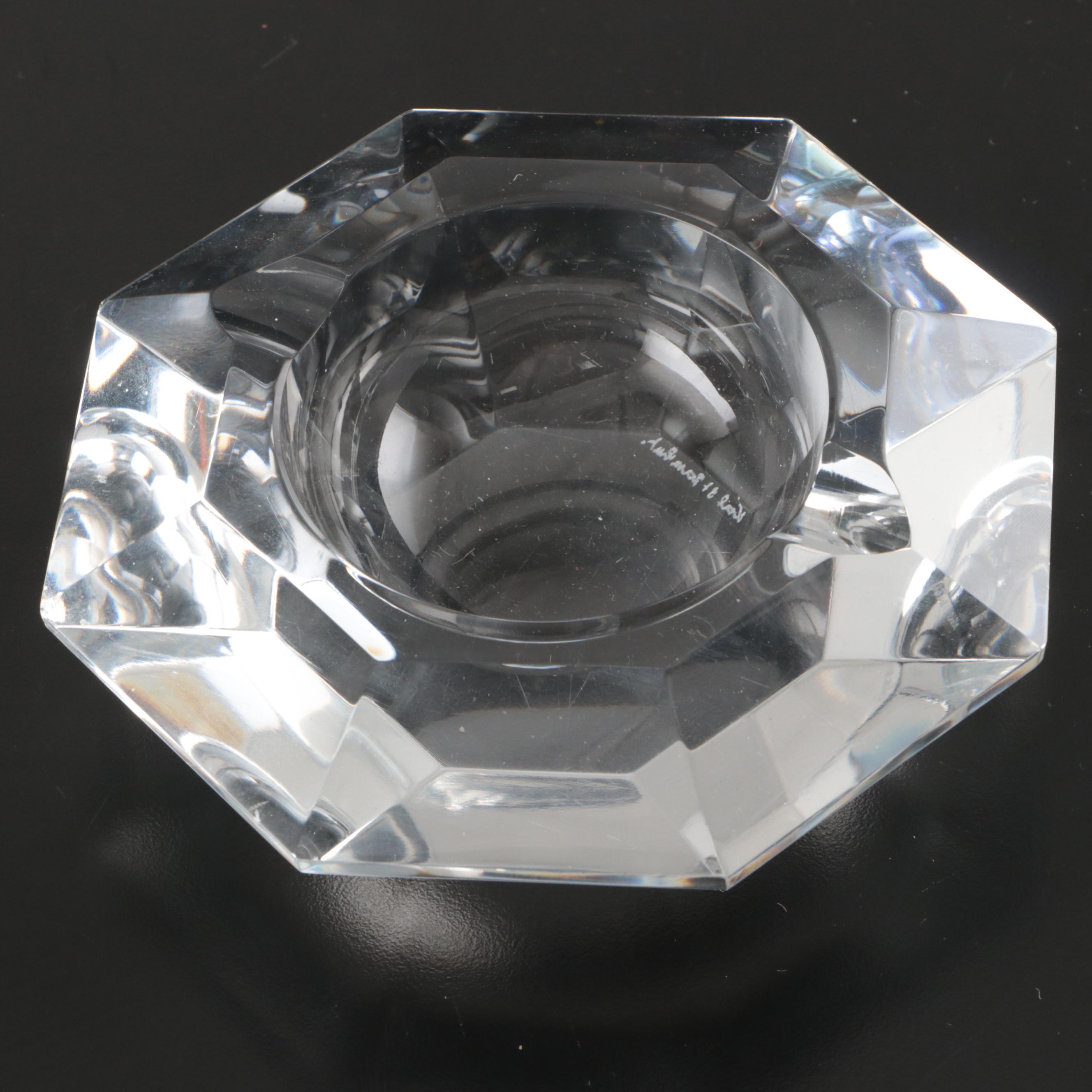 Val St. Lambert Octagonal Crystal Ashtrays, Mid to Late 20th Century