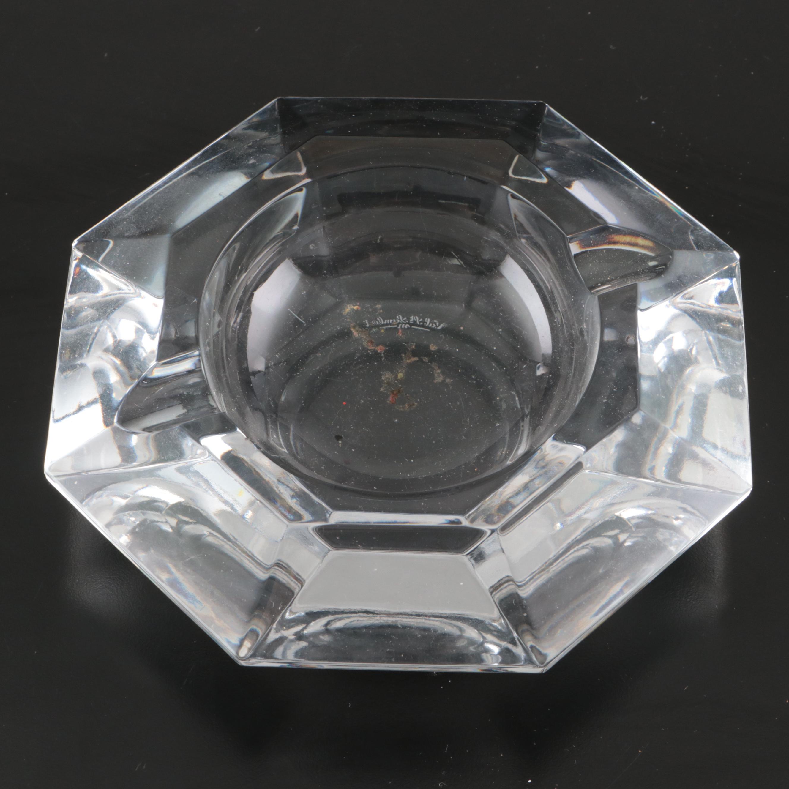 Val St. Lambert Octagonal Crystal Ashtrays, Mid to Late 20th Century