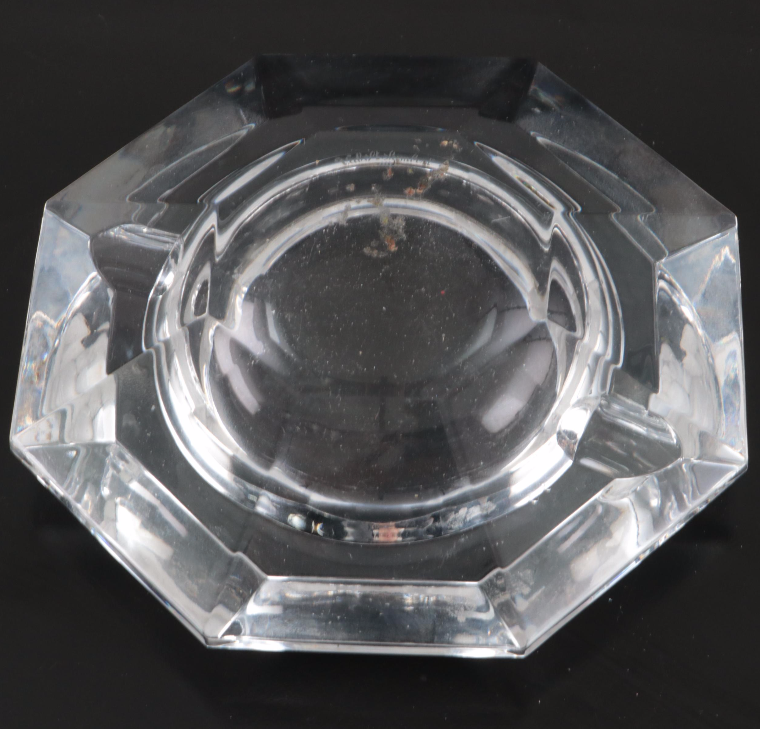 Val St. Lambert Octagonal Crystal Ashtrays, Mid to Late 20th Century