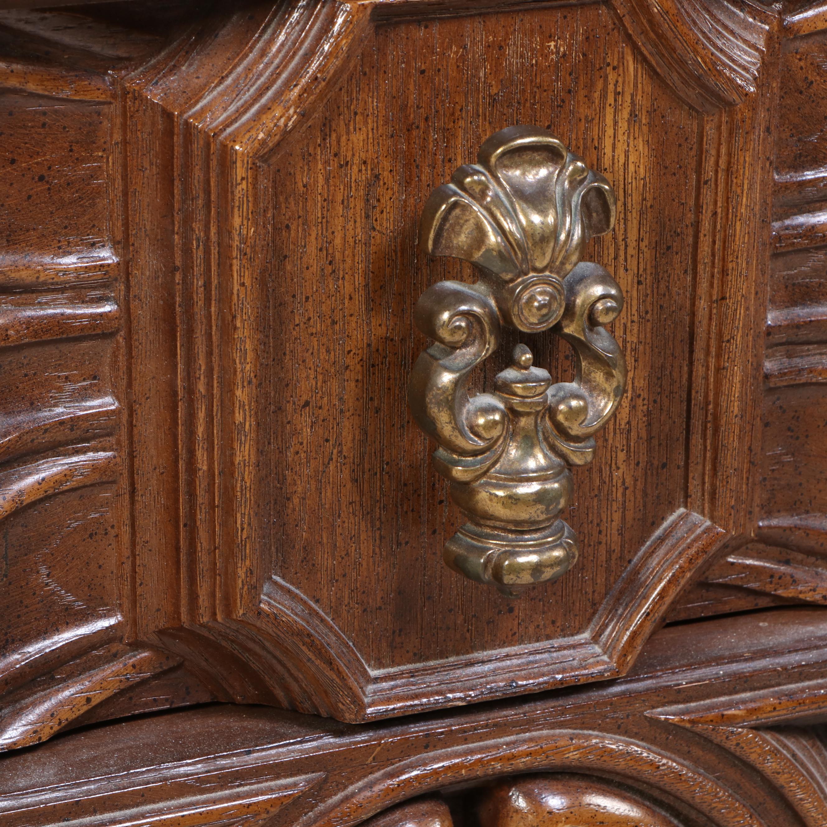 Spanish Baroque Style Carved Oak Dresser with Mirror, Mid to Late 20th Century