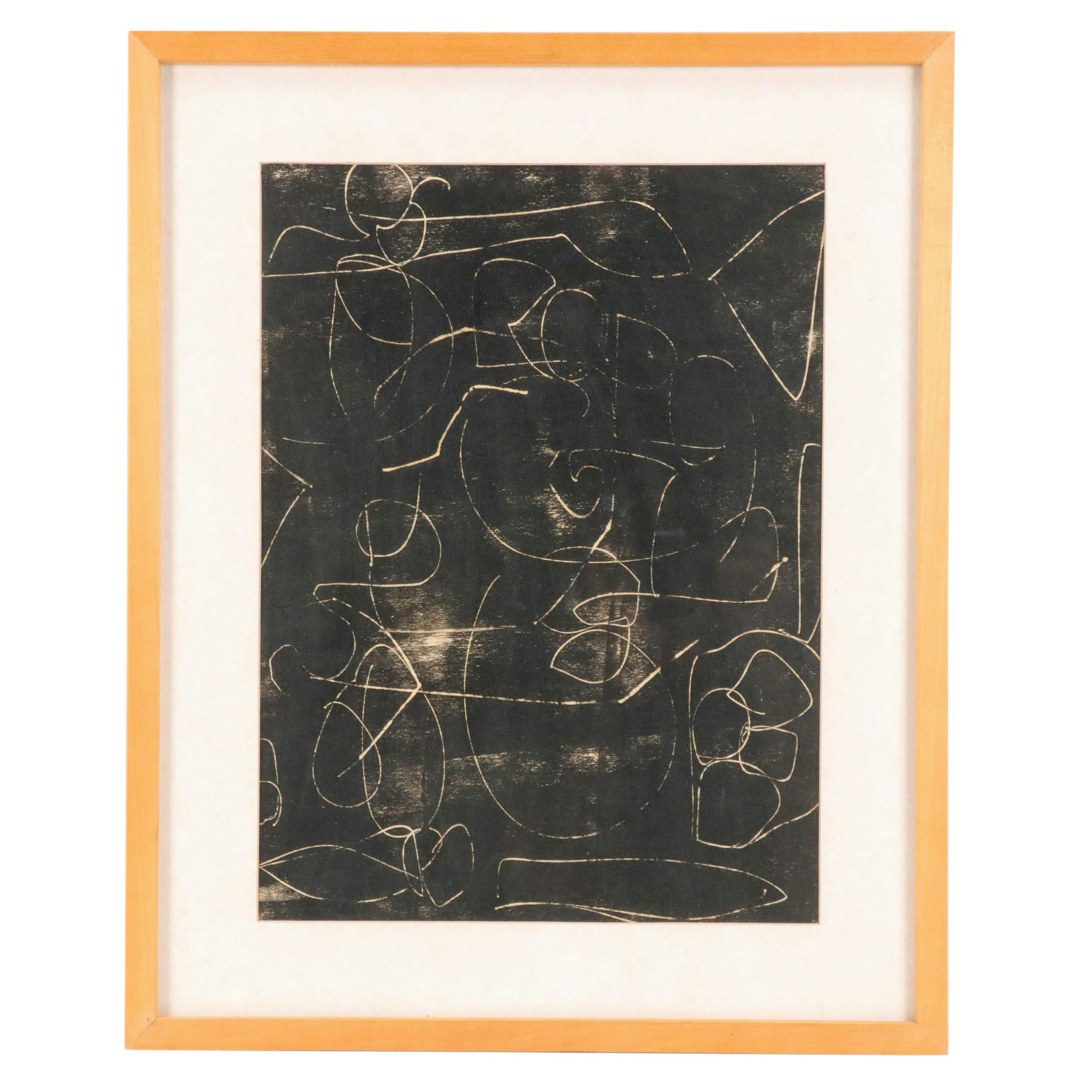 Jacques Gabriel Modernist Geometric Sgraffito Monoprint "48 écriture"