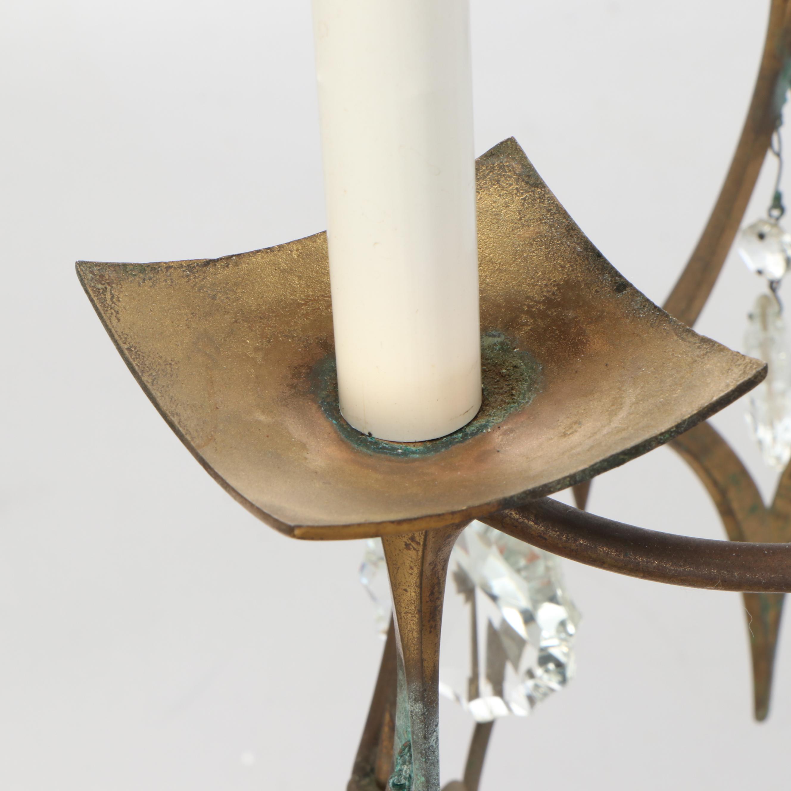 Hollywood Regency Style Brass and Crystal Six-Arm Chandelier