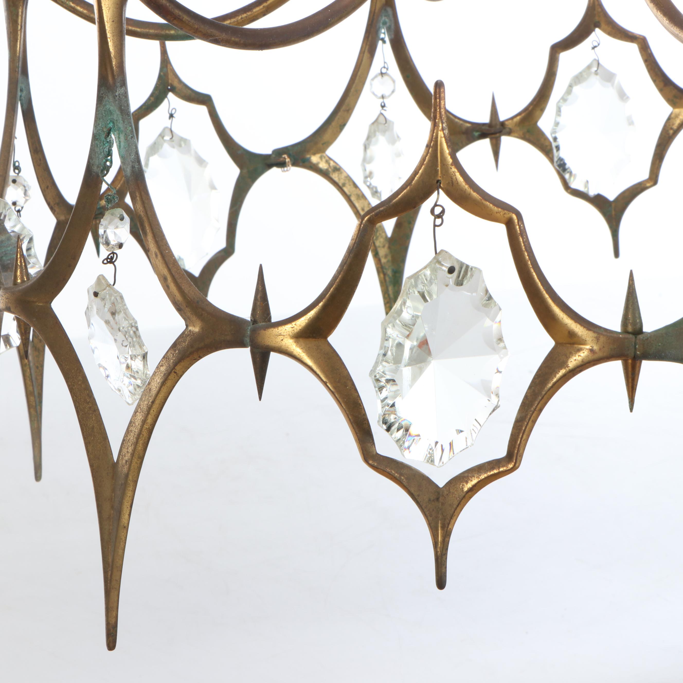 Hollywood Regency Style Brass and Crystal Six-Arm Chandelier