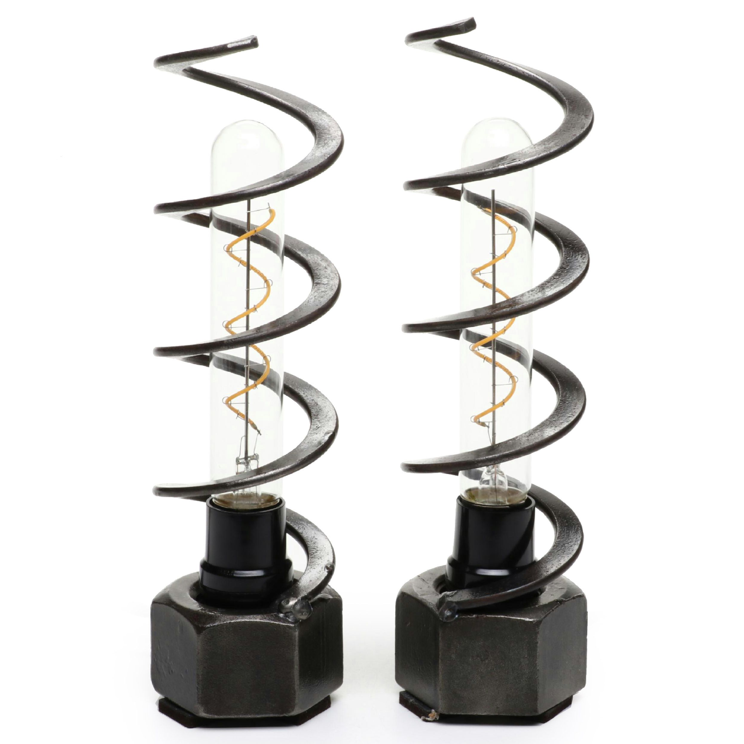 FH Fab Steampunk Grain Spring Auger Accent Lamps with Edison Style Bulbs