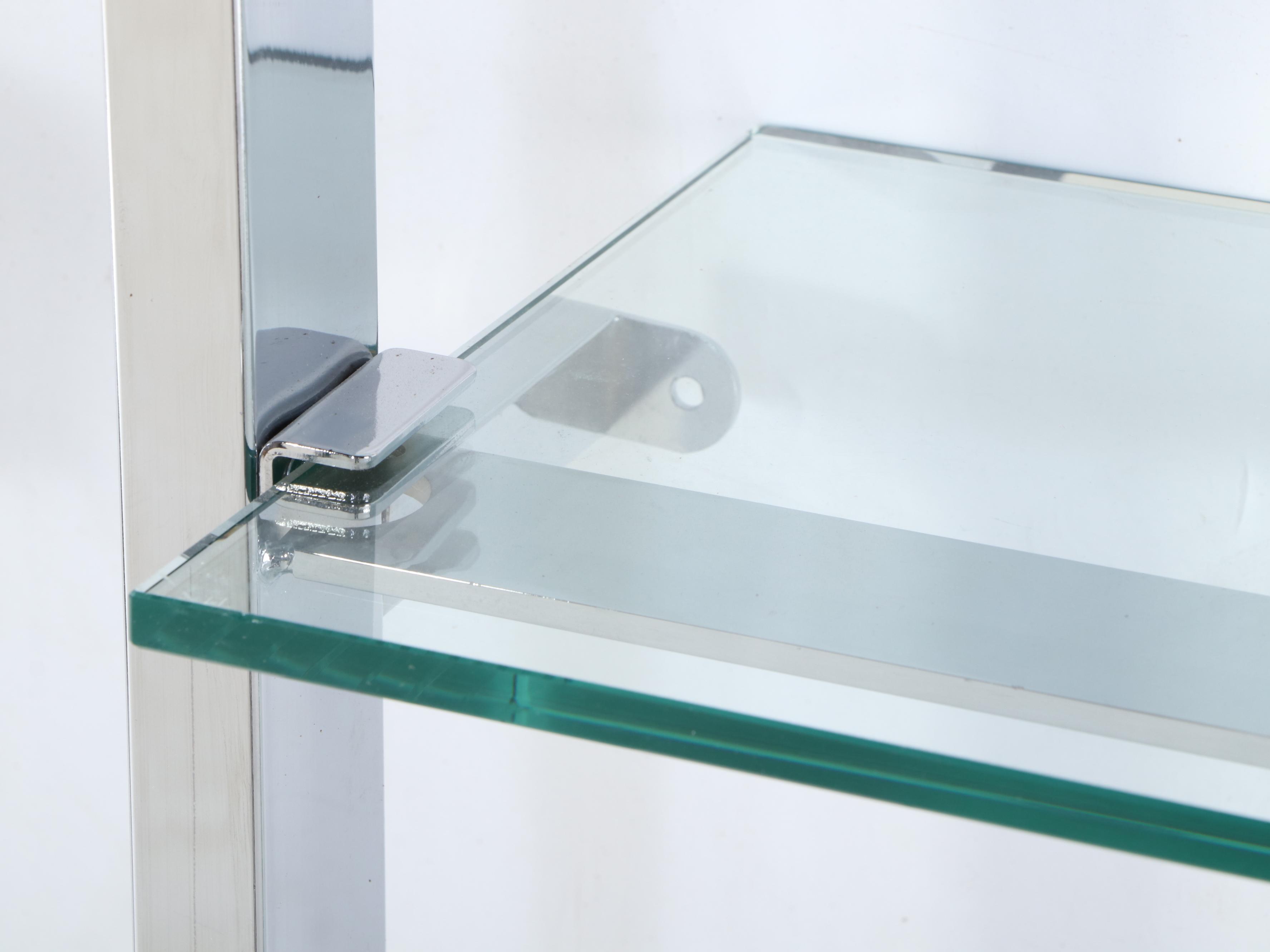 Modernist Chrome and Glass Five-Tier Wall-Mount Shelf