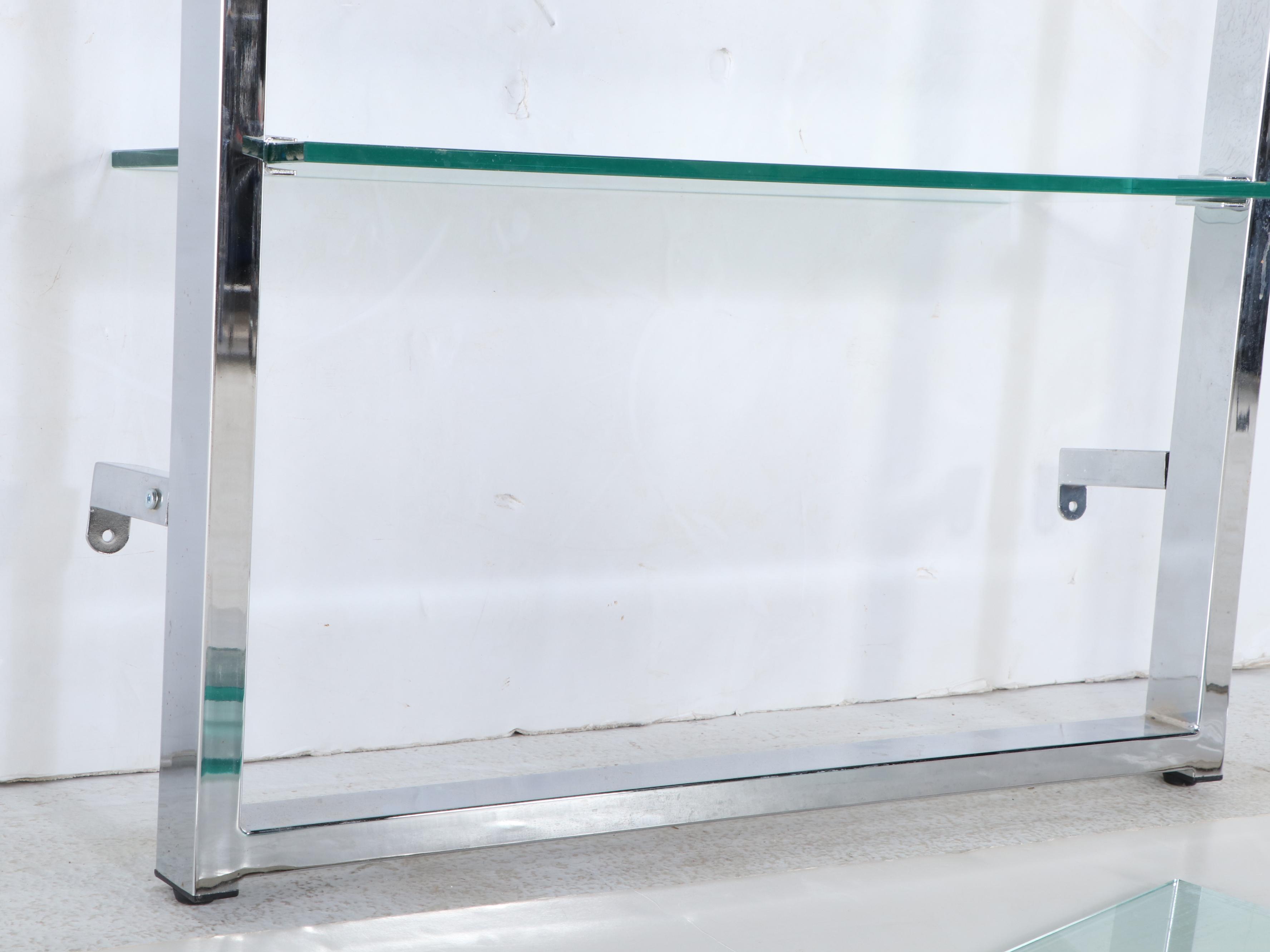 Modernist Chrome and Glass Five-Tier Wall-Mount Shelf