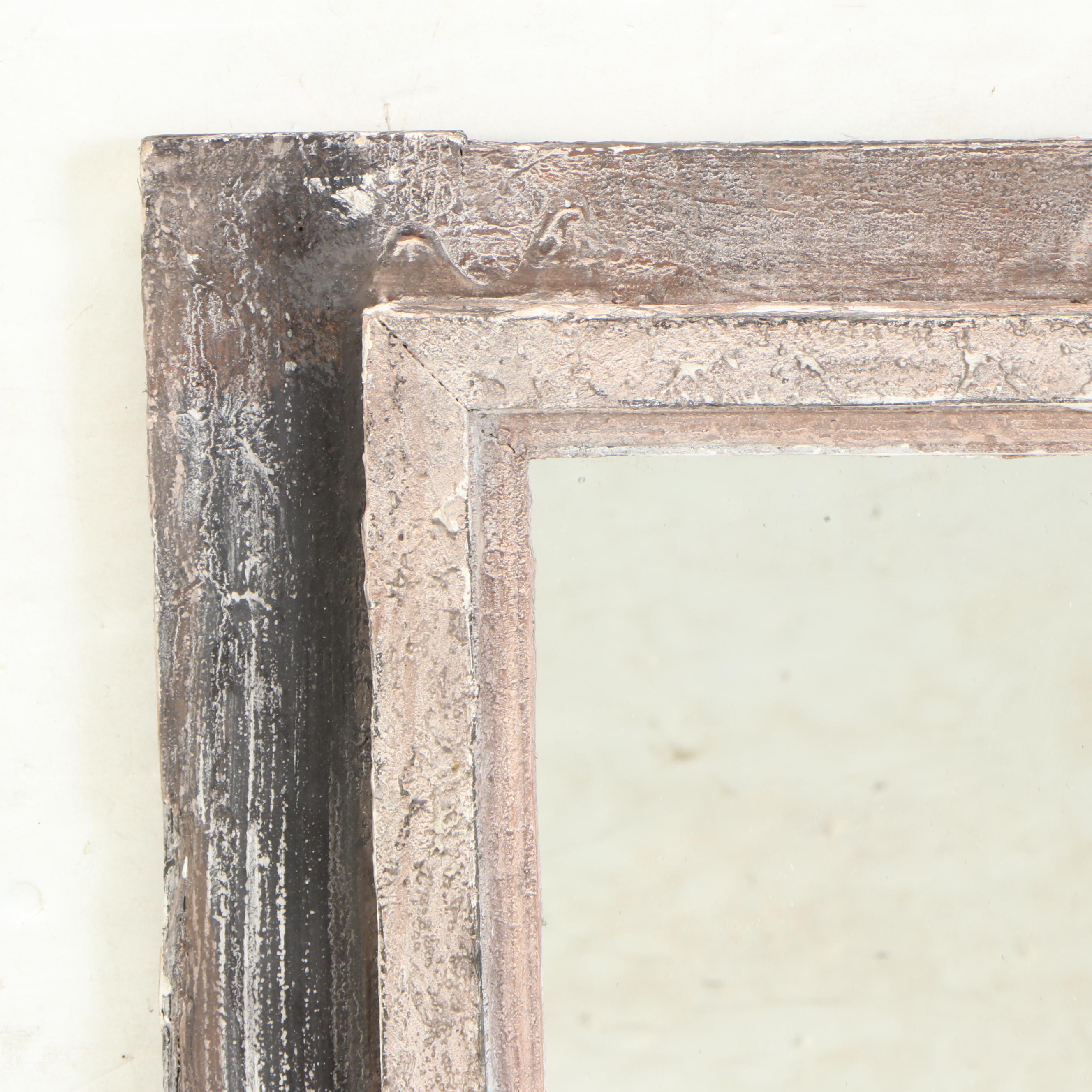 Distressed Wood Wall Mirror with Architectural Molding and Foliate Detail