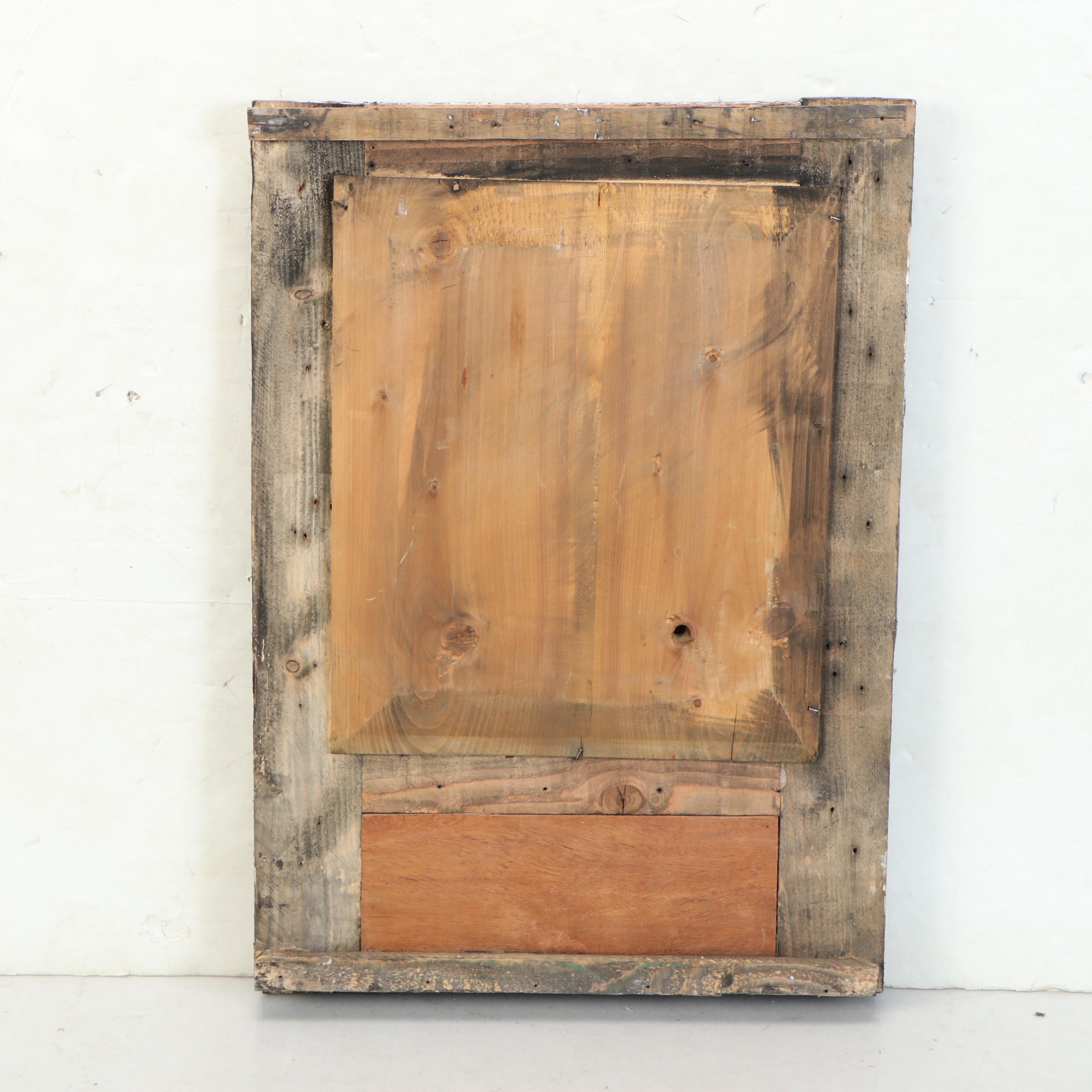 Distressed Wood Wall Mirror with Architectural Molding and Foliate Detail