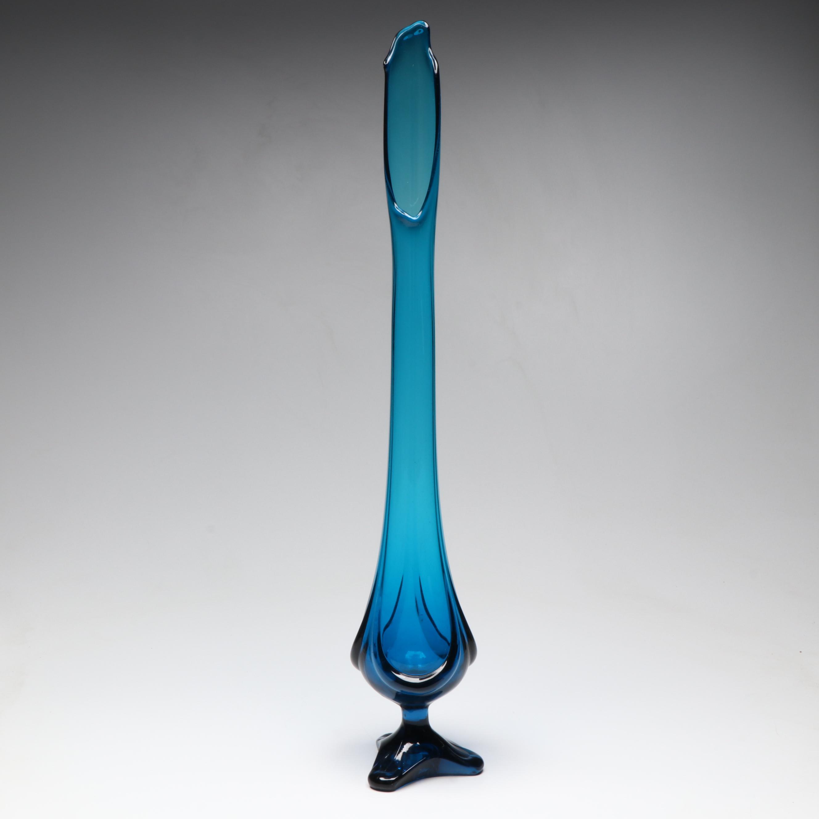 Viking Blue Footed Swung Glass Vase