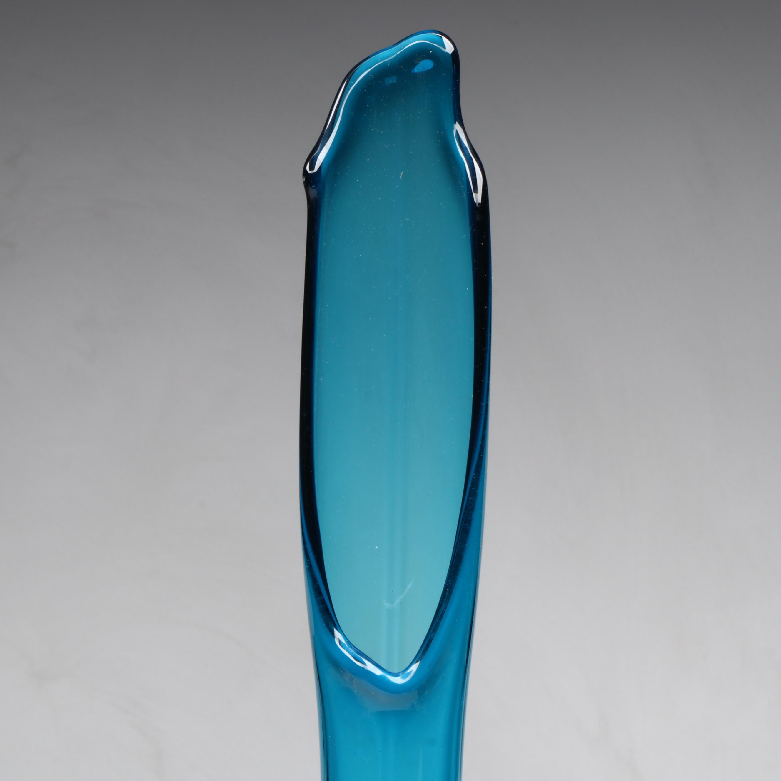 Viking Blue Footed Swung Glass Vase